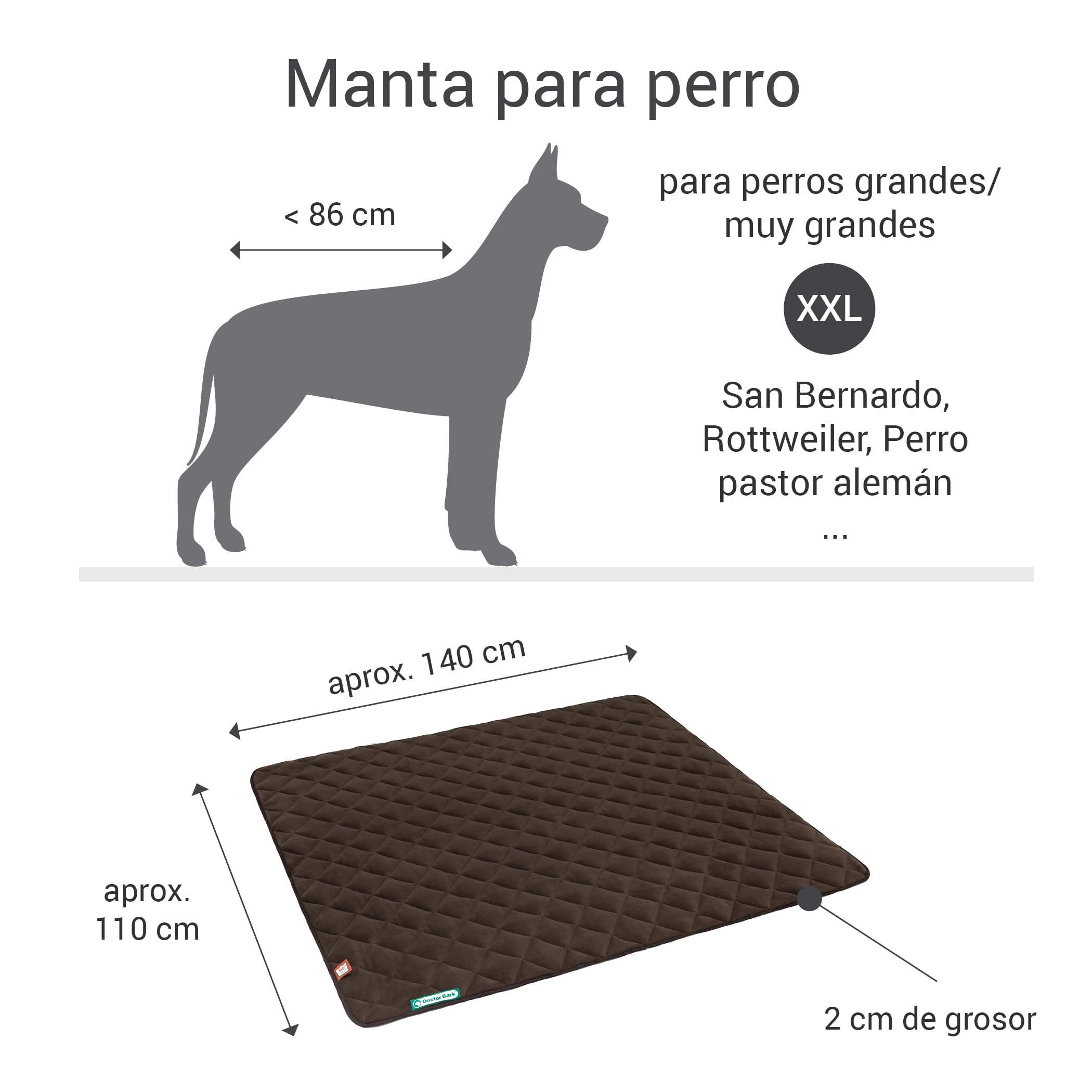 Doctor Bark Manta para perros de forro polar, reversible, mullida, resistente y lavable hasta 95 °C, para interiores y exteriores (XXL, 140 x 110 cm, marrón)