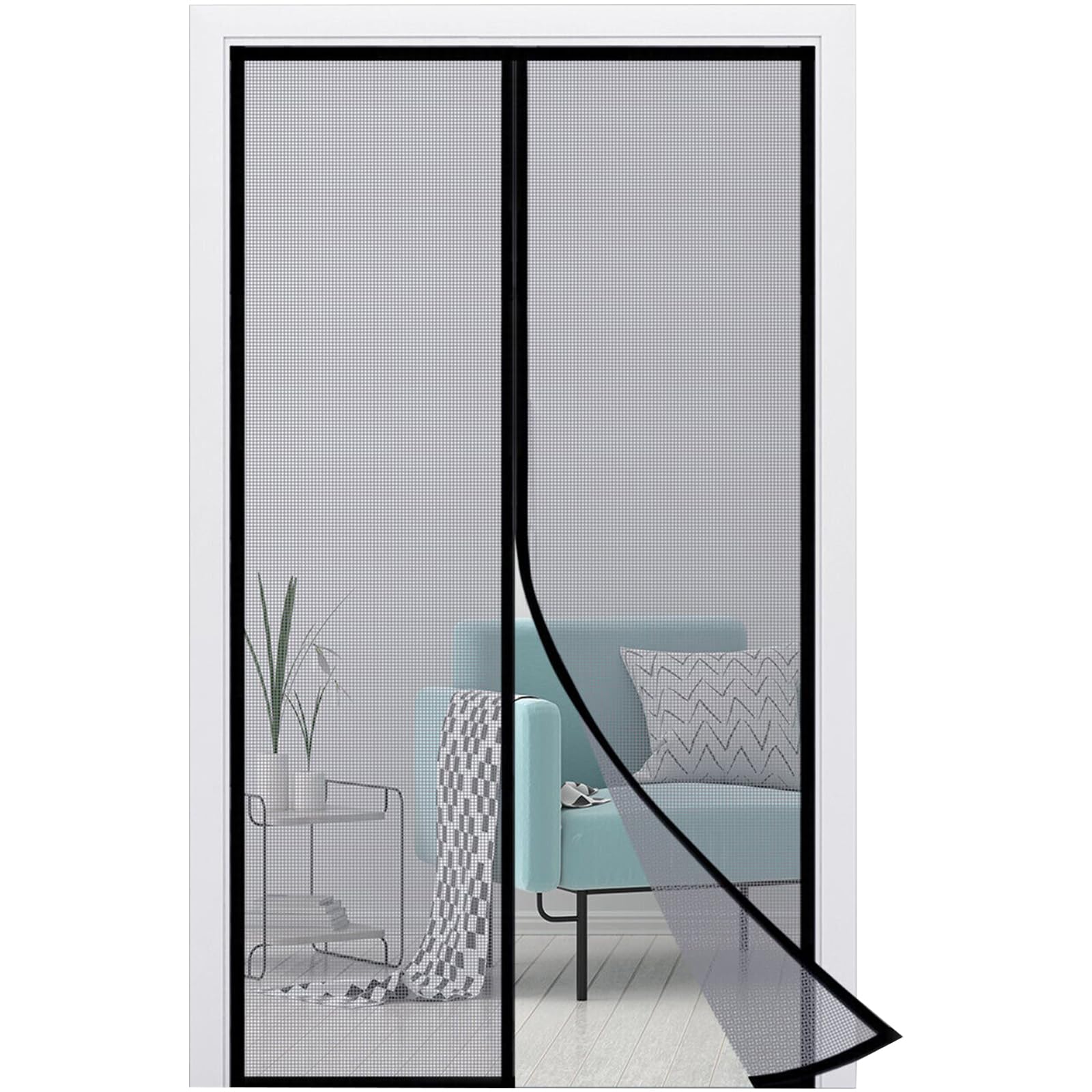 100 x 210 cm Magnetic Fly Screen Window Door Insect Protection Balcony Door Balcony Door for Balcony Living Room Patio Bedroom No Drilling (Black)