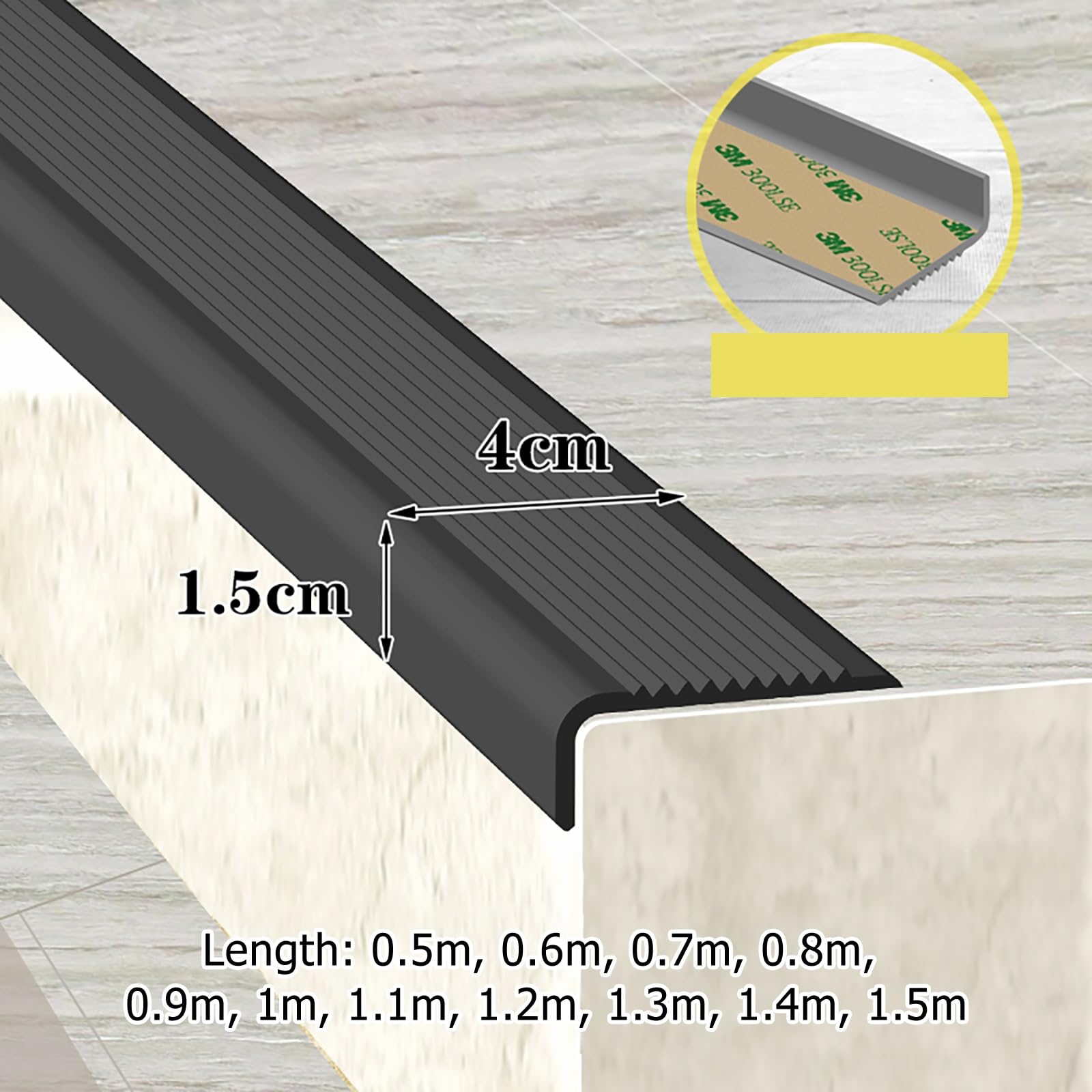 Perfiles para peldaños de escaleras, Protectores de Bordes para peldaños de escaleras de PVC, Tiras precortadas para peldaños de Goma de PVC, Tiras de transición de Madera con Vetas para azu