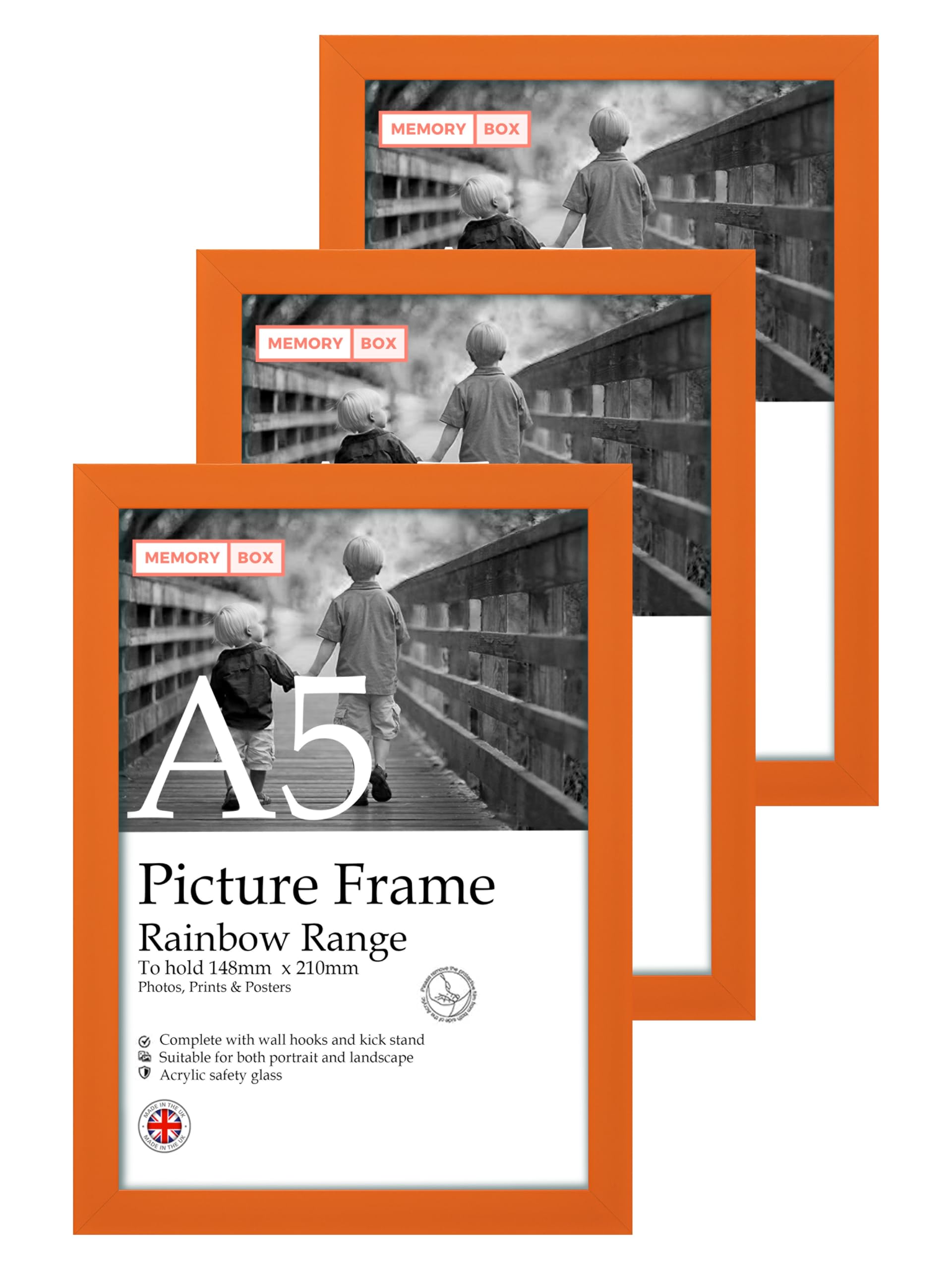 A5 Orange Picture Frame Set of 3, Perfect for Displaying A5 Picture Gallery Walls, Posters, Photos, Artwork, or Prints, Orange