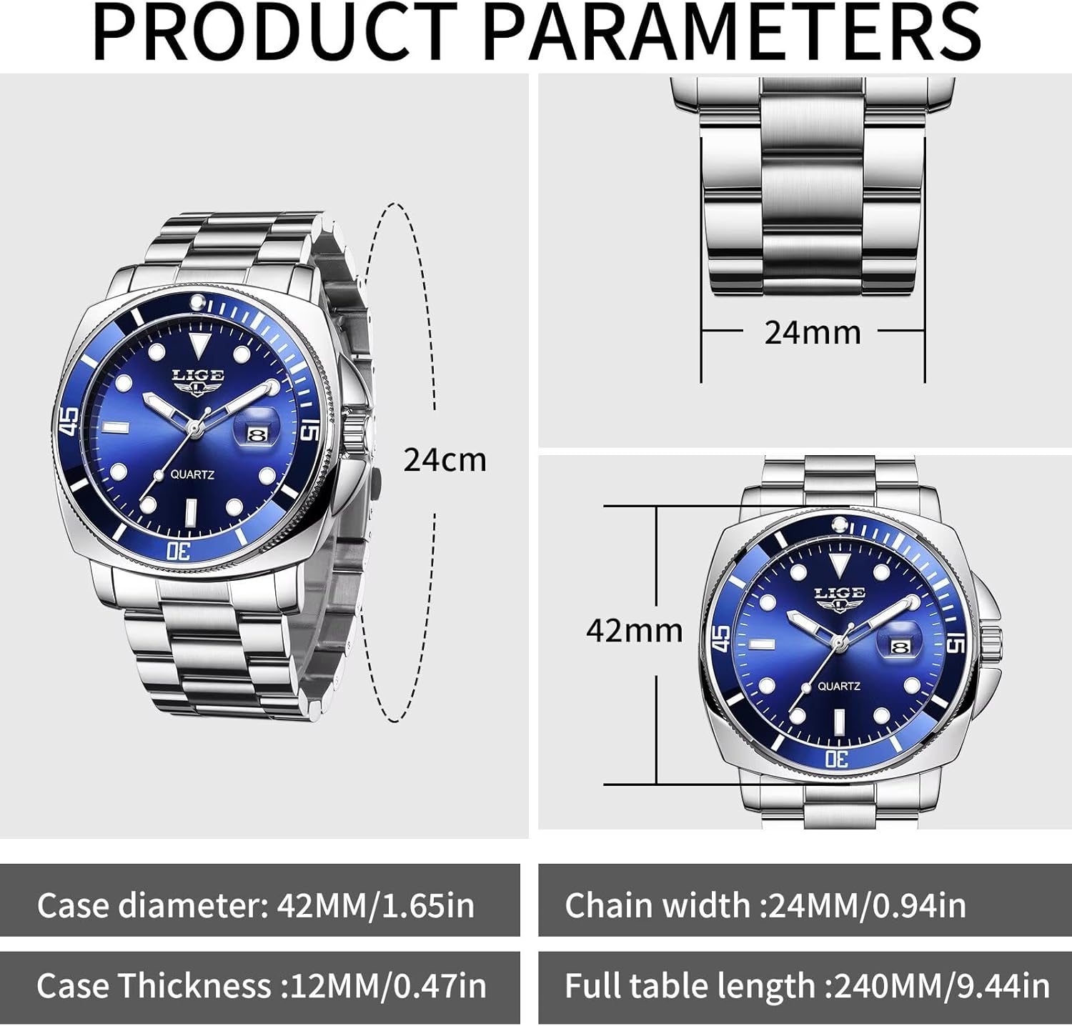Quartz Watches for Men,Stainless Steel Waterproof Analog Watch,Luxury Big Face Durable Alloy Strap Mens Watches,Date Luminous Business Dress Watch for Men - Image 7