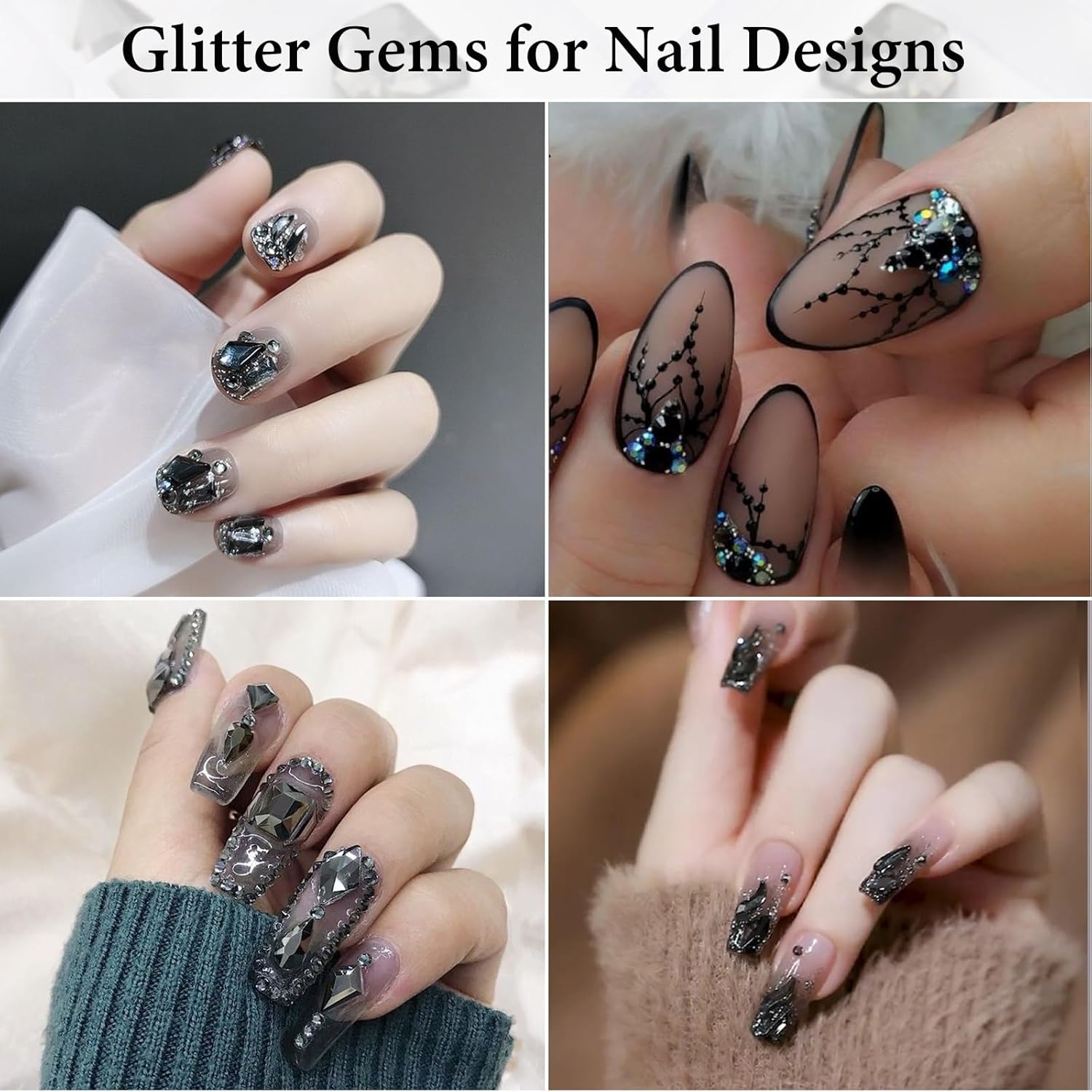 Crystal Clear Glass Nail Art Rhinestones Kit Flatback Rhinestone Gems Diamond Jewels Beads for Face Eyes Makeup Manicure Crafting