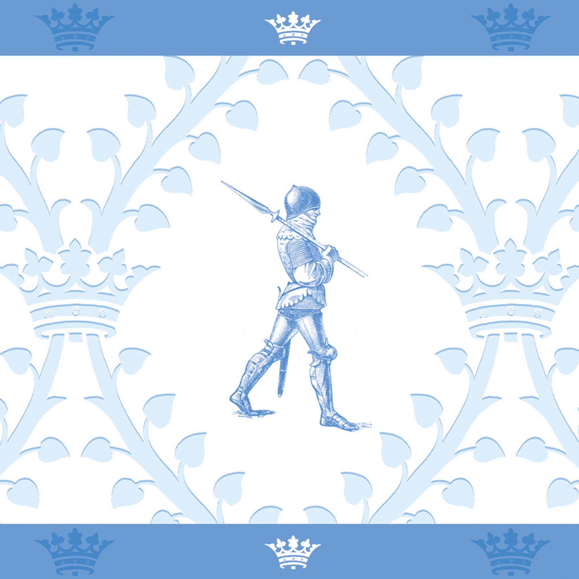 3er Set GMM Bordüre, Tapetenborten Klassiker - helle Tapetenborte mit Rittern in weiß / blau, 3x5m, ideal zum Einzug, Umzug, Renovierung um Zimmer, Küche, Gänge, WC aufzupeppen