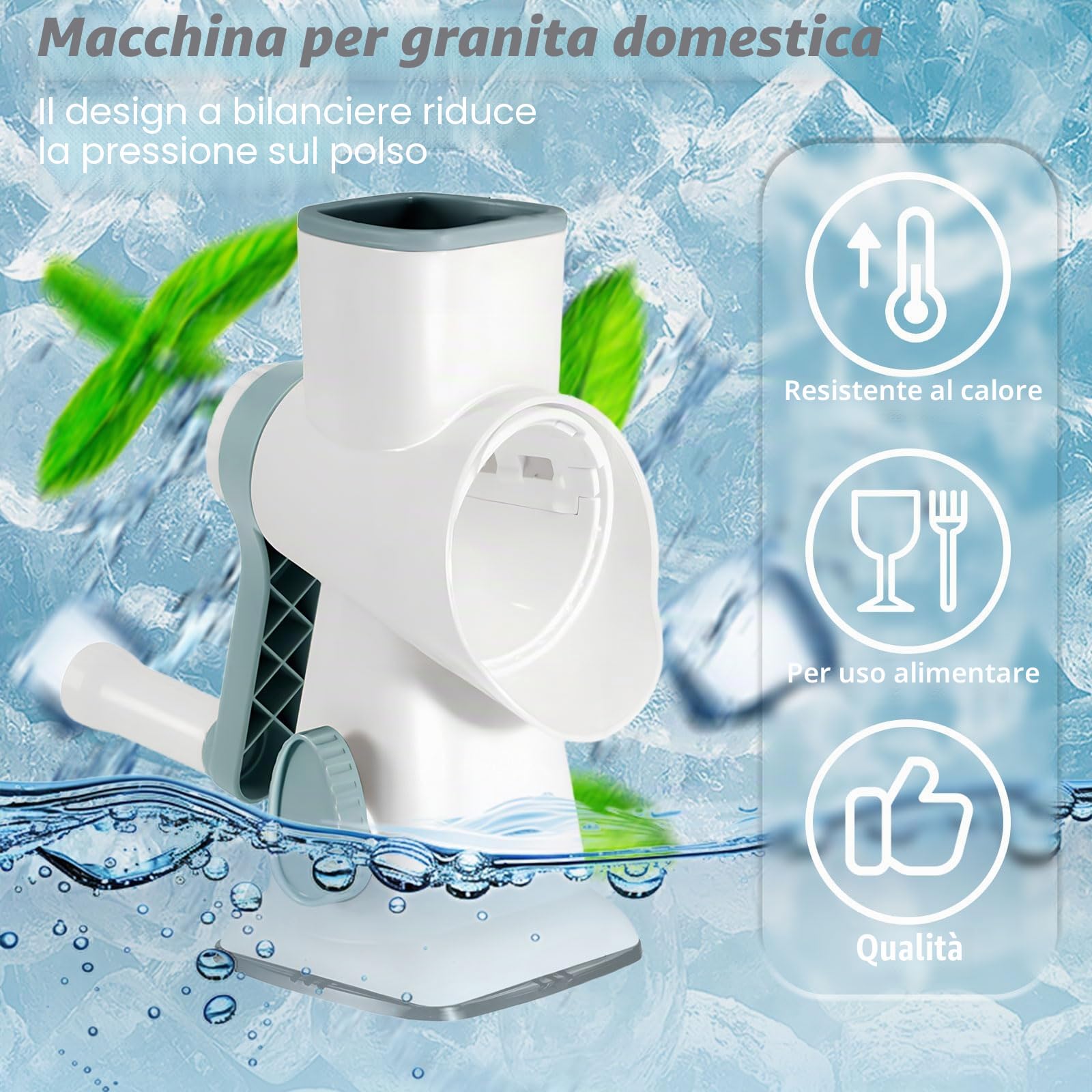 Macchina per graniglie, panemy Graniter, Lame a doppia fila angolo 45°, Frantumazione ghiaccio efficiente, risparmio sforzo, tritatutto adatto campeggio, cocktail, caffè freddo, gelato