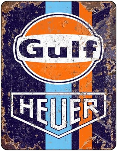 Vintage Rustic Advertising Retro Wall Tin Plaque 20x15cm - Pub Shed Bar Man Cave Home Gift Metal Sign - Petrol Oil Garage GULF HEUER inspired