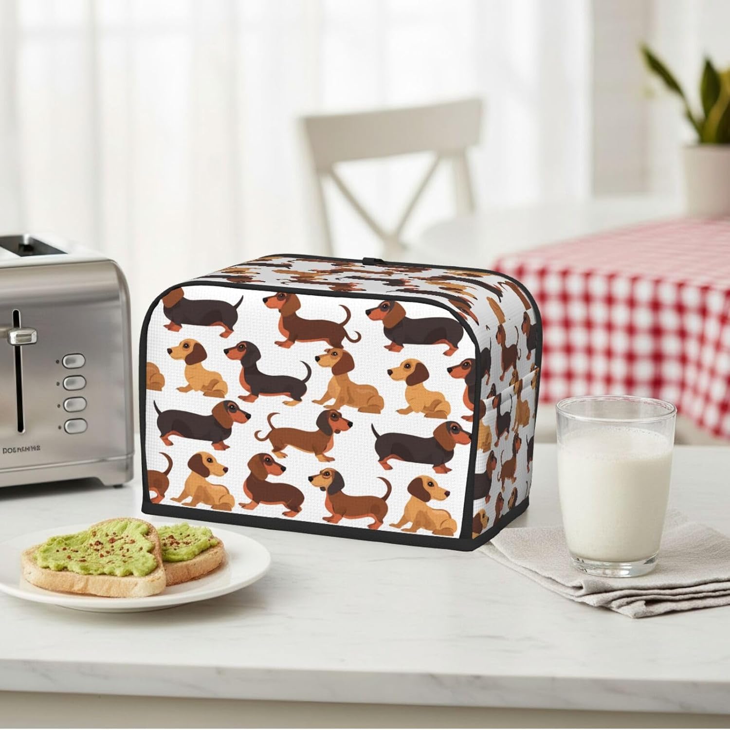 Funny Dachshund 2 Slice Toaster Cover, Waterproof Toaster Dust Cover Bread Machine Protector for Small Kitchen Appliance Dining Room Home Table Decor