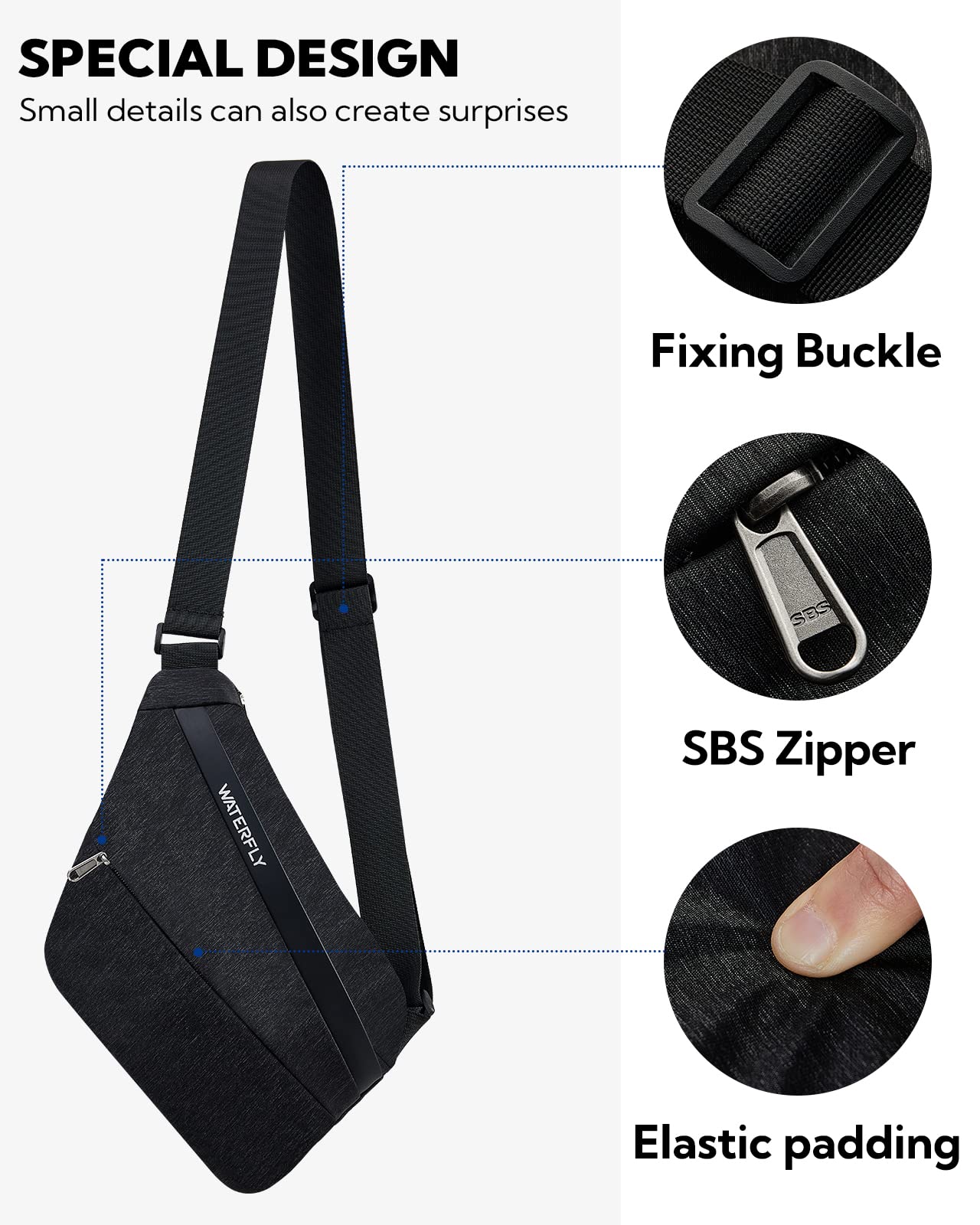 Waterfly Zaino Monospalla Uomo e Donna Leggera Borsello Borsa Petto per Lavoro Sportivo
