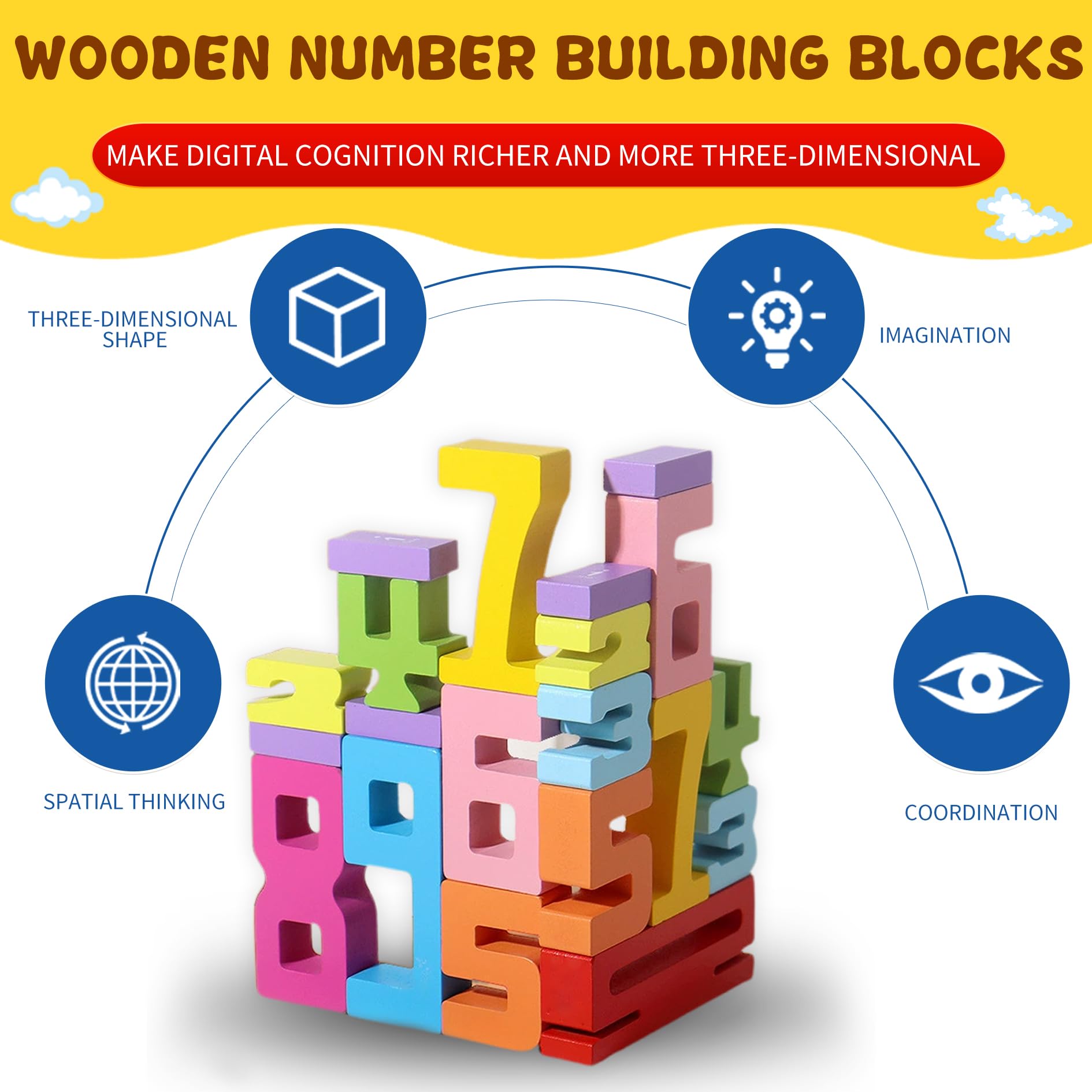 JJundiles 10/20 Pcs Wooden Number Building Blocks, 1-10 Balance Wooden Number Blocks, Number Blocks, Friends of Ten Blocks (20PCS/Set)