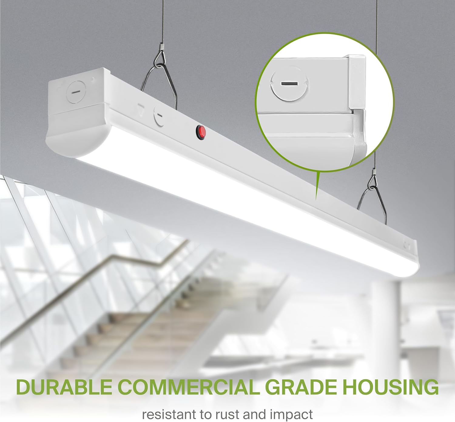 ASD 4ft LED Linear Strip Light Fixture with Emergency Battery Backup - 20W-40W 5866LM Linkable LED Shop Light - 3500K-5000K Adjustable Dimmable Commercial Ceiling Lighting - UL DLC