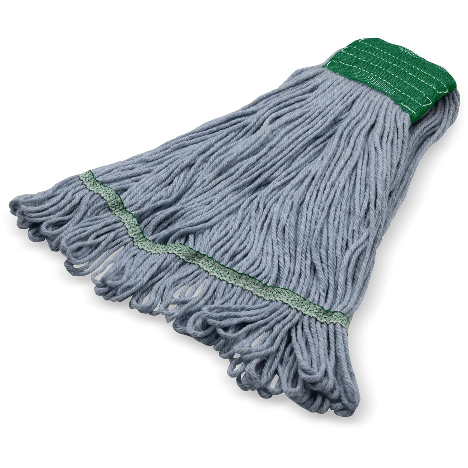 SPARTA 369551B14 Cotton Mop Head, Loop-Ended, 5 Inch Color-Coded Green Headhand for Organized Cleaning, Medium - 36 Inches Long, Blue with Green Band, (Pack of 12)