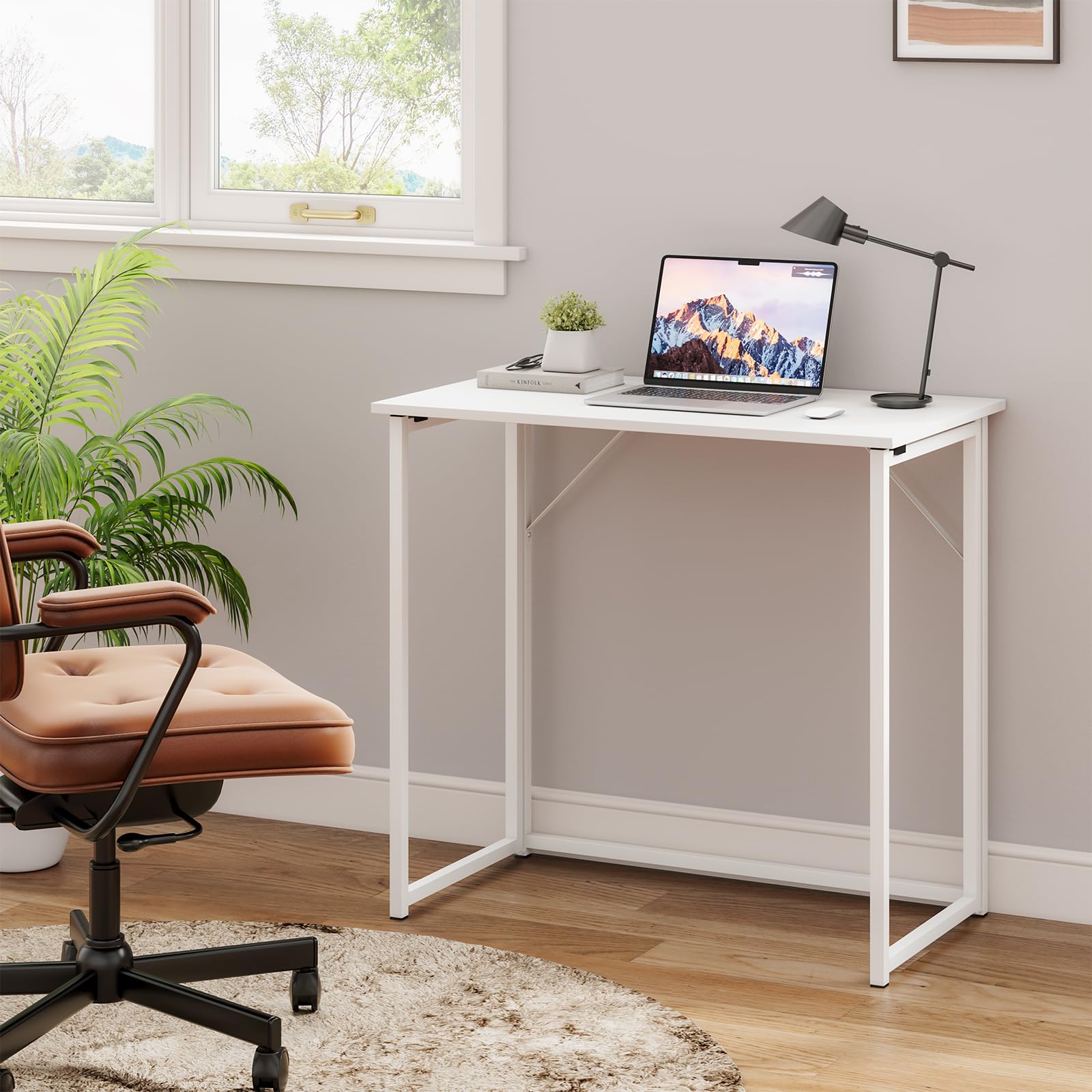Dripex Mesa Escritorio Plegable, Compacto, Estable y Fácil de Montar, Mesa Pequeña Ordenador para Casa Oficina y Cualquier Poco Espacio, Color Blanco, 80 x 46 x 74cm