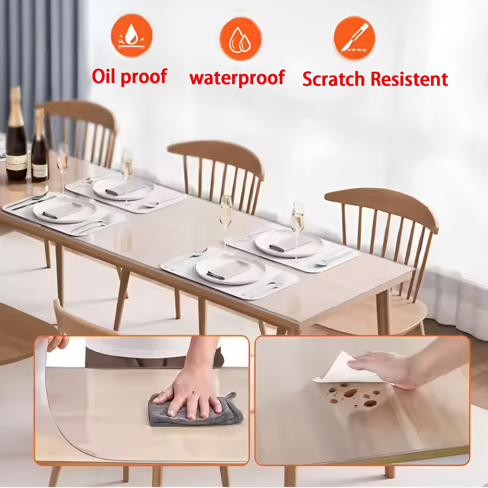 Eisdroma 44 X 108 Inch Clear Table Cover Protector, 2mm Thick Clear Table Protector For Dining Room Table, Plastic Table Cover, Waterproof Table Pad For Kitchen, Office - View #3