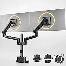 monTEK Dual Monitor Stand with USB Up to 35" Screens,Tall Post Mounted Monitor Arm Holds Max 24.3lbs Per Screen, Full Motion Adjustable Arm Desk Mount with C-Clamp/Grommet,VESA 75/100mm