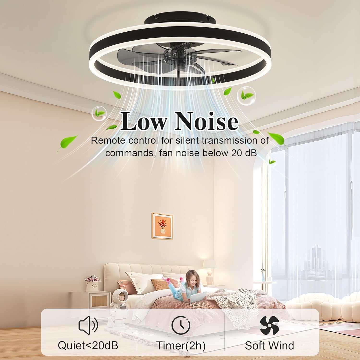 50cm Deckenventilator mit Beleuchtung und Fernbedienung Leise, Dimmbar Deckenlampe mit Ventilator, Modern Deckenleuchte Ventilator mit Licht für Schlafzimmer Wohnzimmer, Umkehrbaren DC Motor
