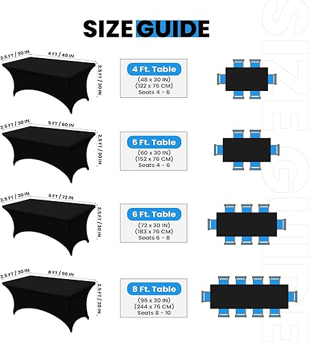 Miniatura 2 de Utopia Kitchen Mantel rectangular de elastano de 5 pies 1 paquete, negro 200GSM elástico de alta calidad, lavable y resistente a las arrugas, para