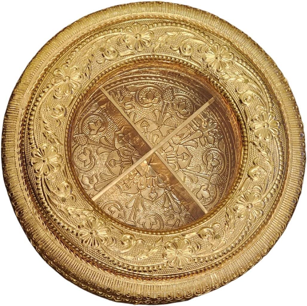 QUESERA® Dry Fruit/Dates/Chocolate/Sweets box/Handmade & Handcrafted Wood Base/Beautiful Hand Carved Gold Box with Lid, Food Storage Box, 4 Compartment Storage Box,Gift Box (20 x 20) QUESERA® Dry Fruit/Dates/Chocolate/Sweets box/Handmade & Handcrafted Wood Base/Beautiful Hand Carved Gold Box with Lid, Food Storage Box, 4 Compartment Storage Box,Gift Box (20 x 20)