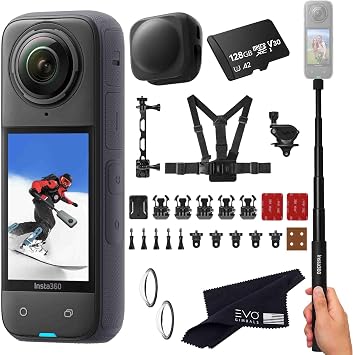 Insta360 X4 Snow Bundle- 8K Waterproof 360 Action Camera with 1/2"" 48MP Sensors, 8K 360 HDR Video, 72MP 360 Photo, |Includes New Snow Bundle, Selfie Stick, Lens Cap 128GB, Black