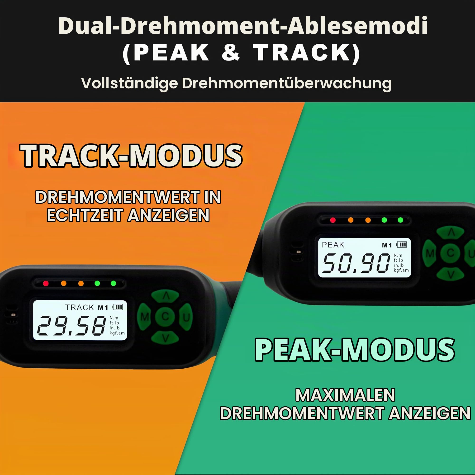 AEROFORCE Digitaler Drehmomentschlüssel - 3/8 Zoll Antrieb Elektrischer Drehmomentschlüssel (3-60Nm), mit bidirektionaler Ratsche, ±2% Genauigkeit, Summer- & LED-Alarmen, 4-Messeinheiten