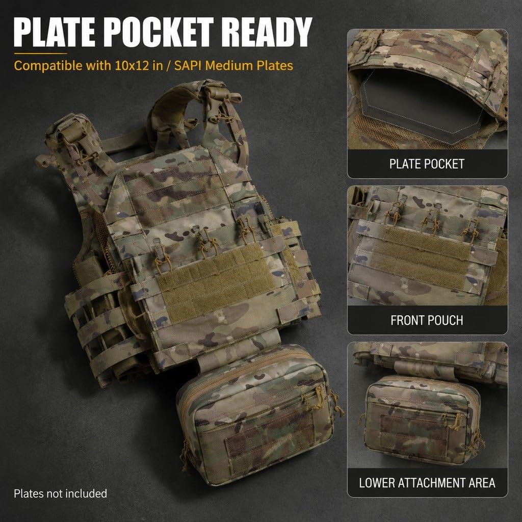 Kamizelka Taktyczna Camo Quick-Release Zestaw Nośników Płyt Molle Lekka Płyta Kompatybilna Z Płytą 10x12 Cali