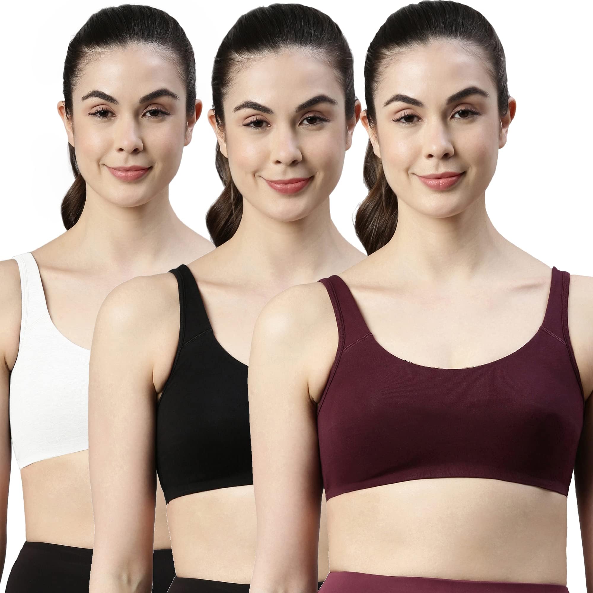 Enamor Low Impact Women's Cotton Everyday Sports Bra - All Day Comfort, Non Padded, Wirefree, High Coverage - SB06