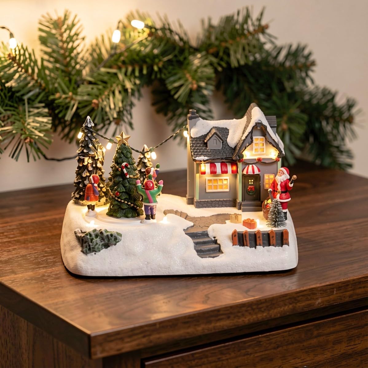 Operitacx Beleuchtetes Weihnachtshäuschen aus Kunstharz für Büro