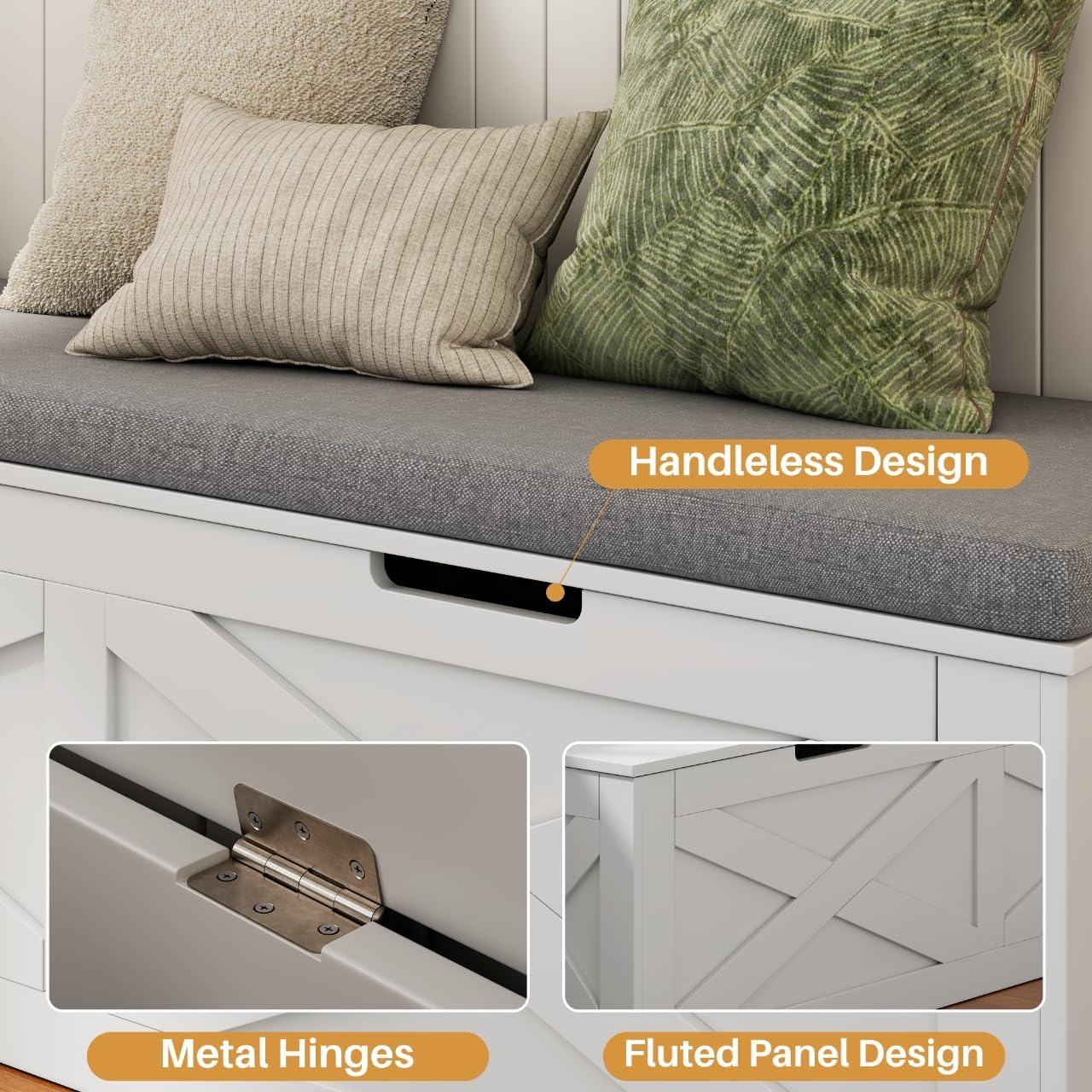 Kitchen Breakfast Nook Bench with Cushions, L Shape Corner Storage Bench, Wood Flip-Top Dining Benches with Hidden Storage, for Reading Nook, Entryway, Cloakroom, White + Grey