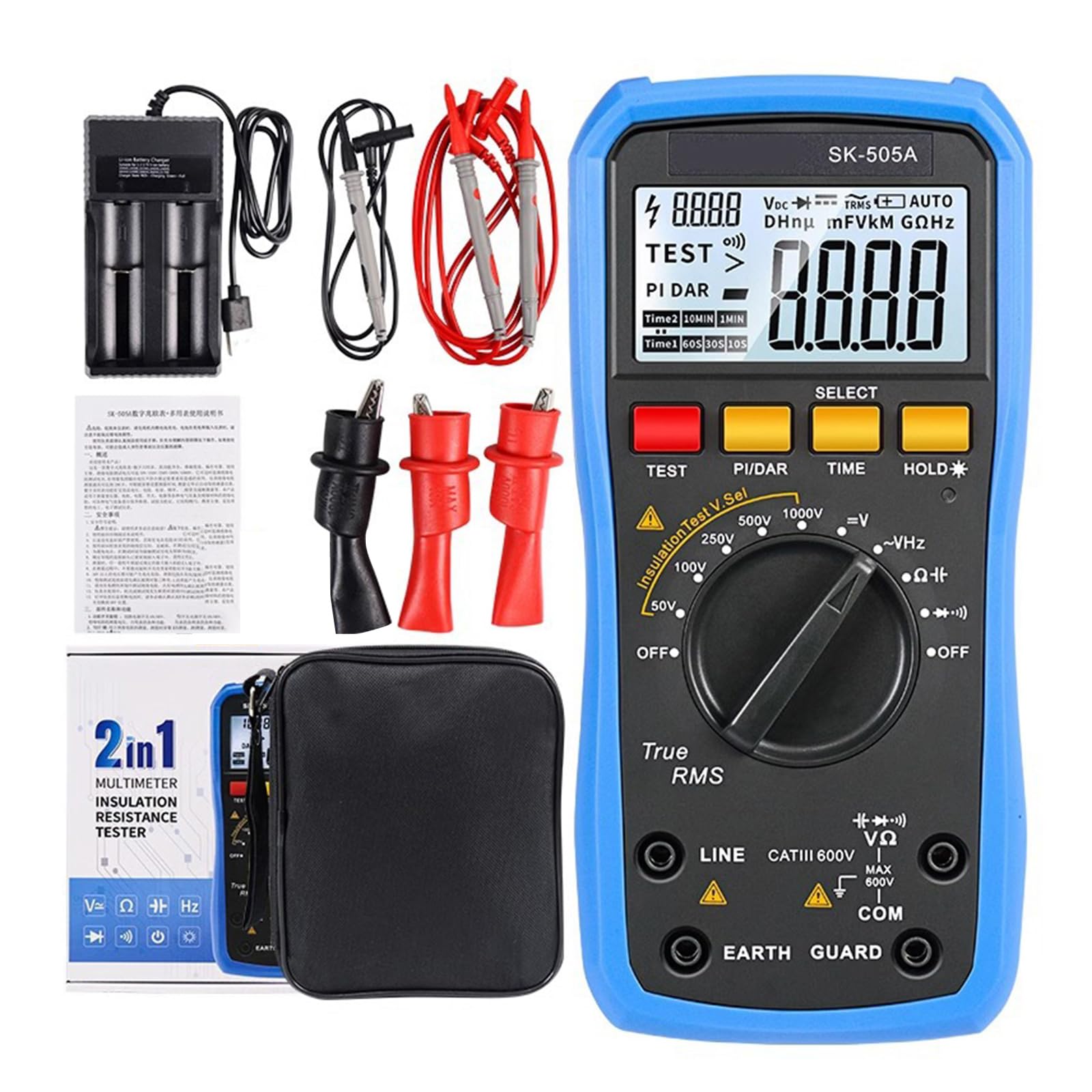 Buxuaaaa Multicolor Multifunction Digital Megohmmeter & Voltmeter Insulation Resistance & Voltages For Accurate Electrical Measurements Overload Protections