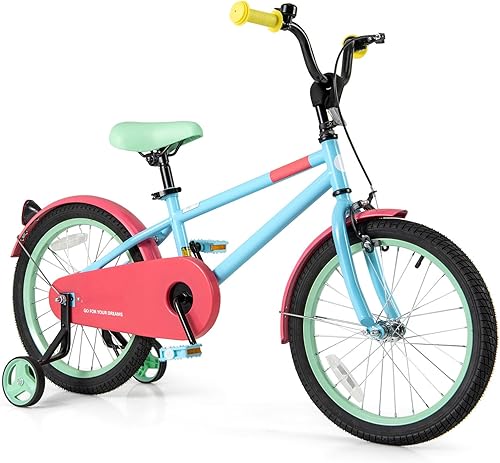 Miniatura 16 de BABY JOY Bicicleta infantil de macarones coloridos, de 12, 14, 16 y 18 pulgadas, bicicleta deportiva para niños con ruedas de entrenamiento, Verde