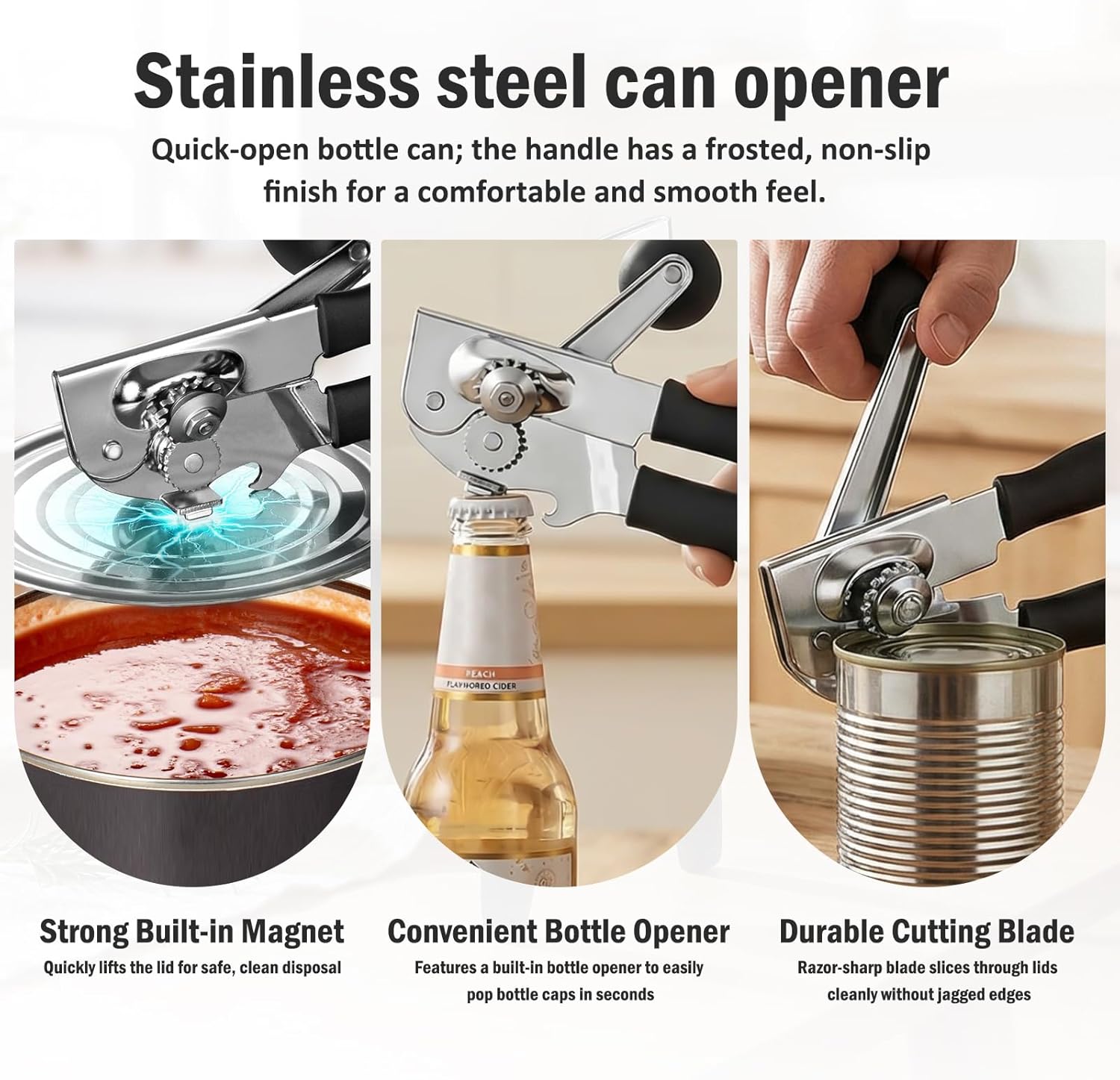 2Pcs Commercial Manual Can Opener, Stainless Steel Smooth Edge Heavy Duty Can Opener, Effortless Hand Operated Design for Seniors, Works with All Standard Cans for Kitchen & Outdoor BBQ