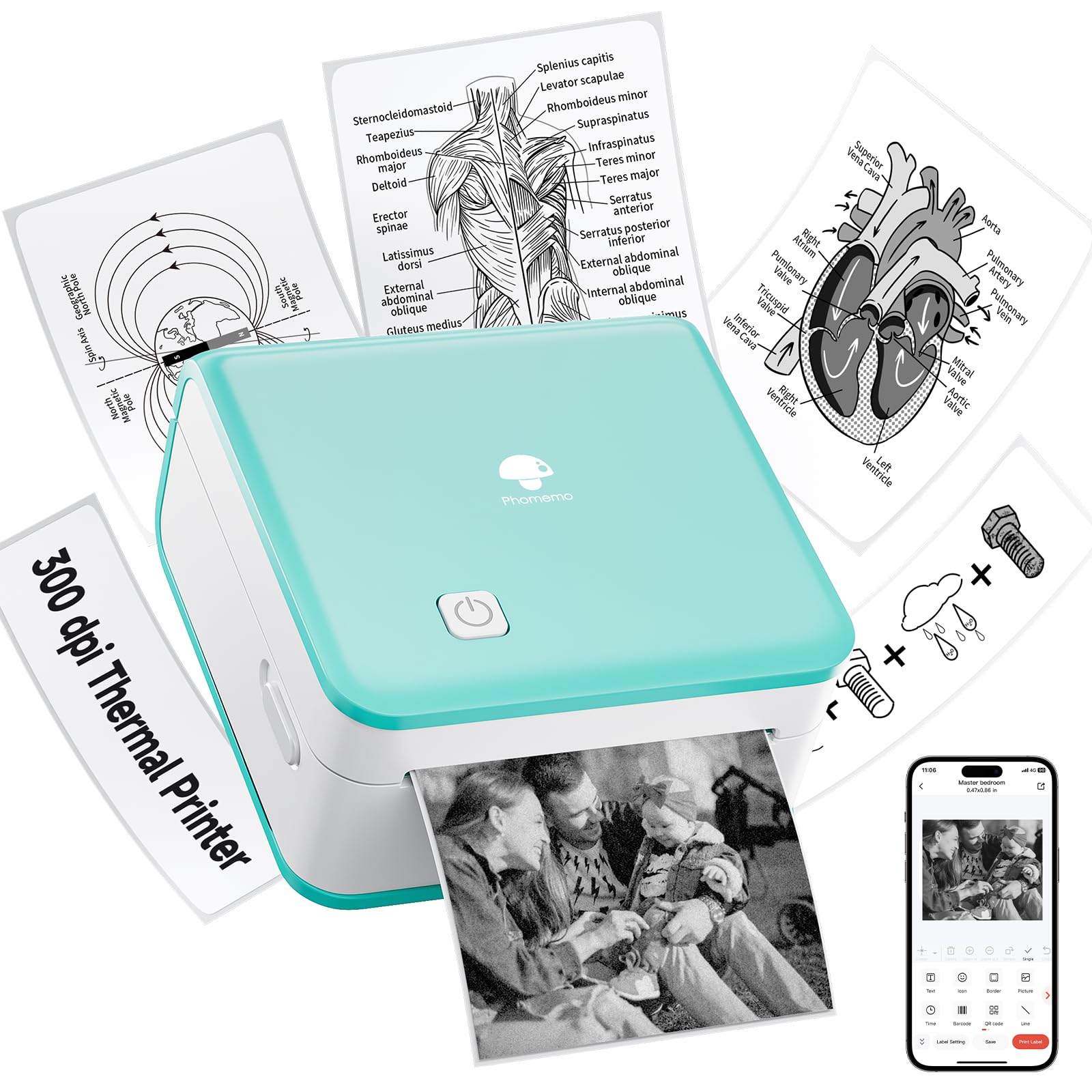 Phomemo M02 Pro Imprimante Portable Thermique 300 DPI Bluetooth Vert