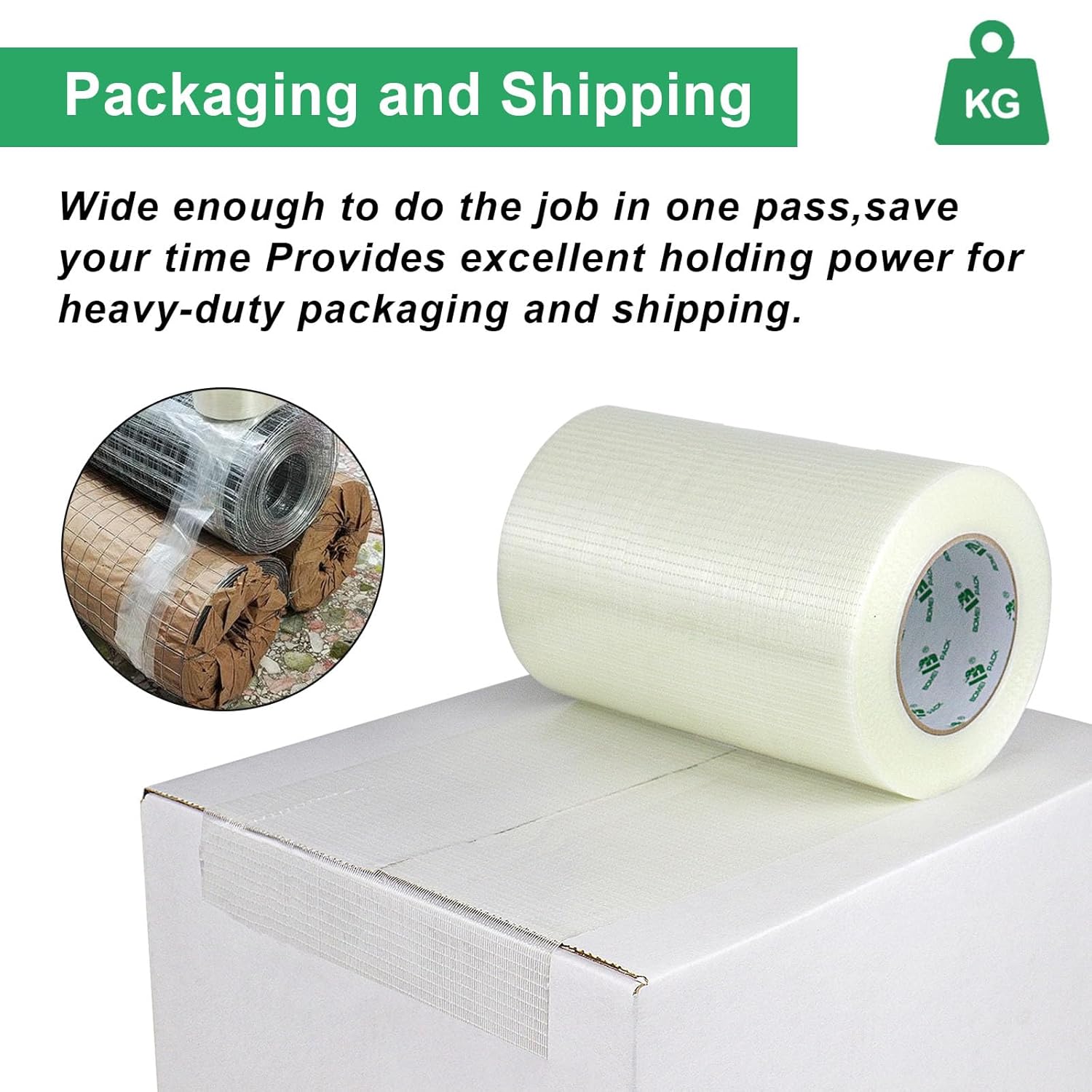 BOMEI PACK Wide Fiber Reinforced Packing Tape 10 inch, Clear Heavy Duty Bi Directional Fiberglass Filament Strapping Tape 10Inch x 55yds 6.7Mil