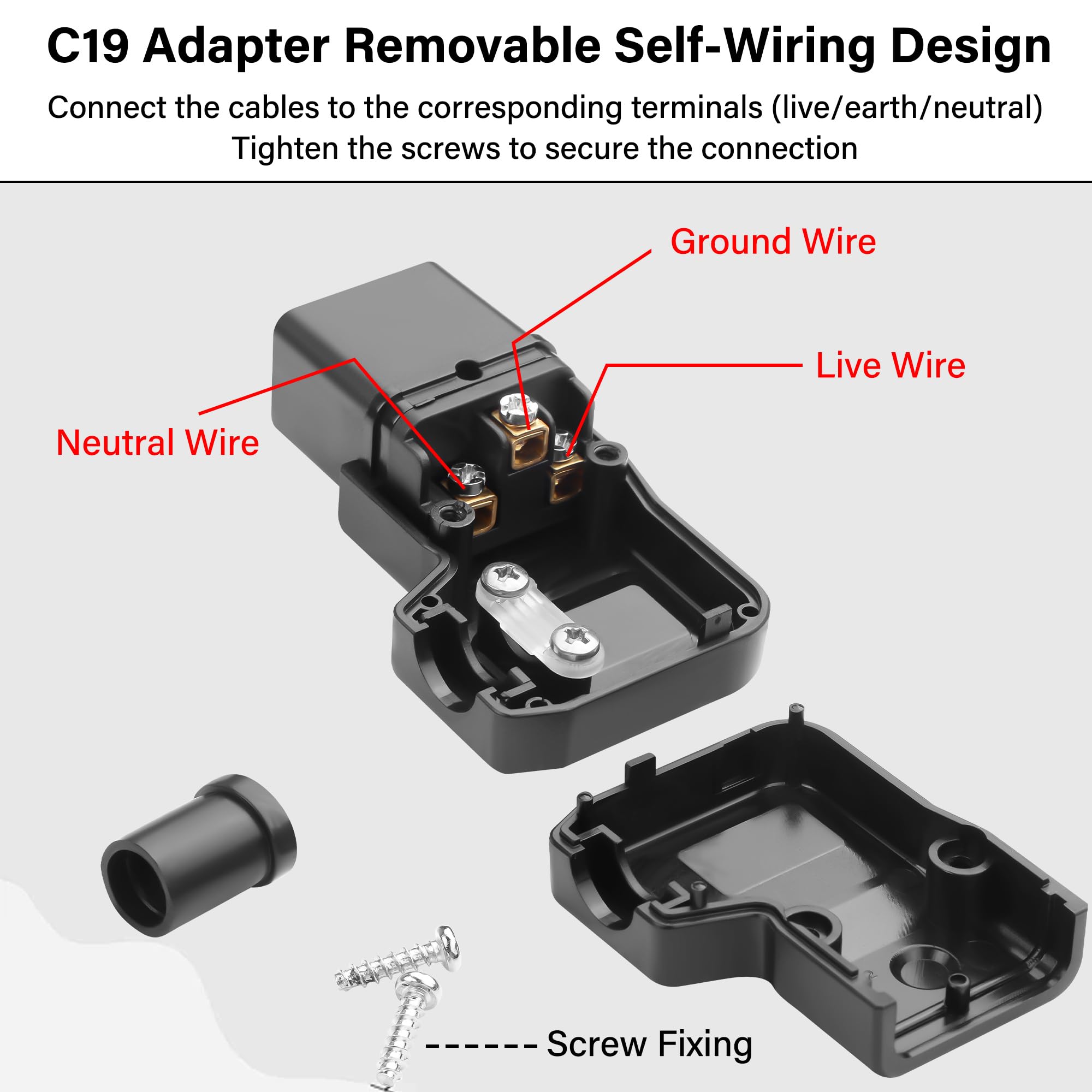 Adattatore CA ad angolo retto IEC320 C19,16 A/250 V C19 staccabile connettore fai da te C19,90 gradi C19 PDU per strisce di alimentazione UPS (C19)
