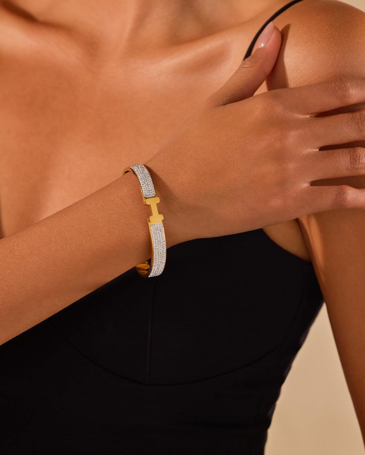 18K Gold Plated Bangle Bracelets for Women Stainless Steel with Cubic Zirconia Fashion Jewelry - Image 3