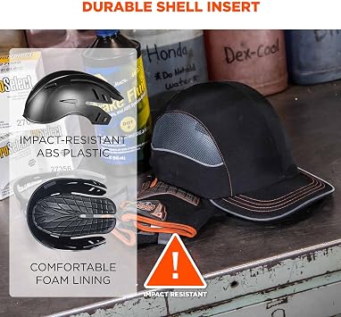 Safety Bump Cap, Baseball Hat Style, Comfortable Head Protection, Long Brim, Extra Large Skullerz 8950XL,Black
