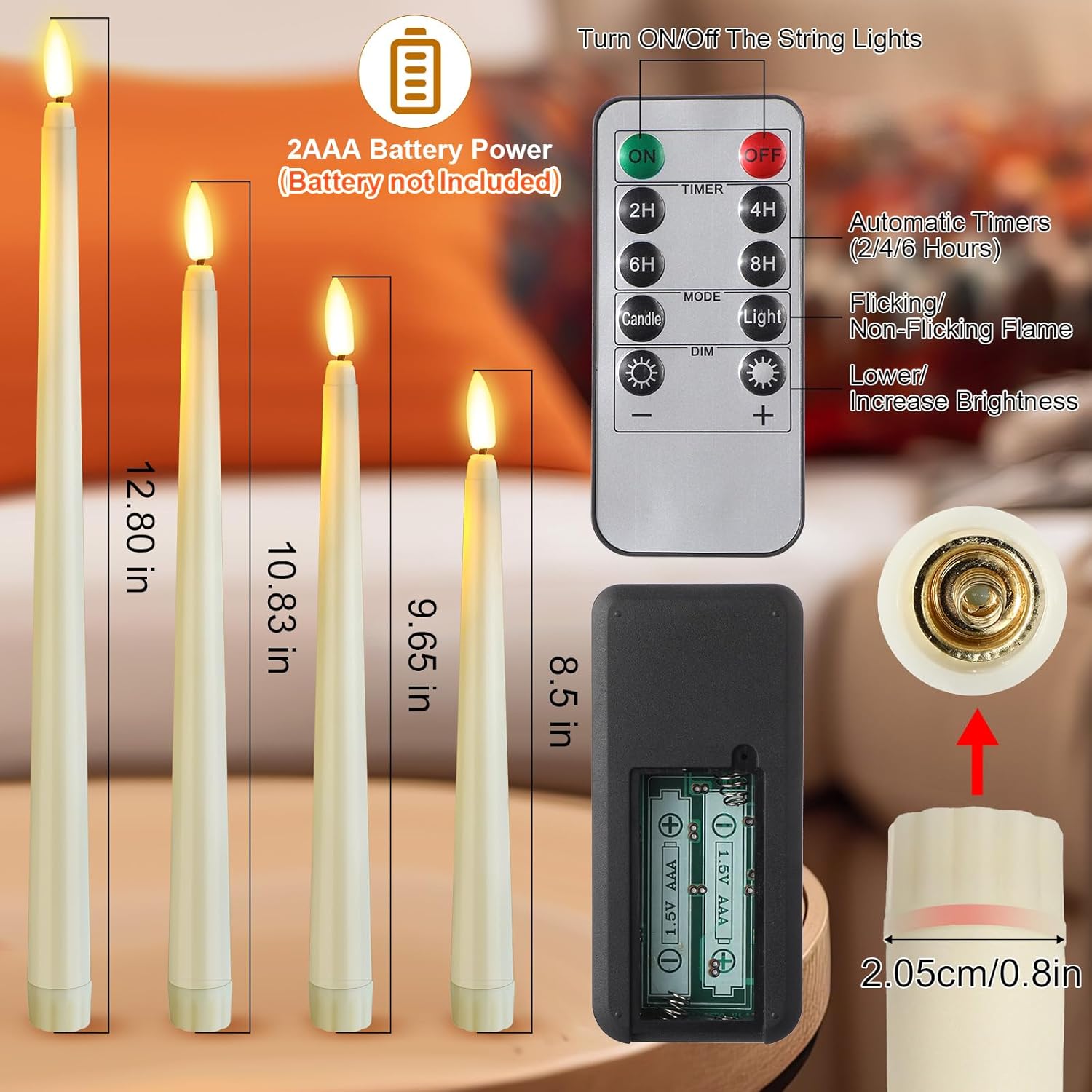 28 Pcs Flameless Taper Candles with Timer Remote 4 Sizes of 8.5", 9.6", 10.83", 12.8" LED Flickering Taper Candles Battery Operated for Valentine's Day Church Wedding Home Decor(Warm White)