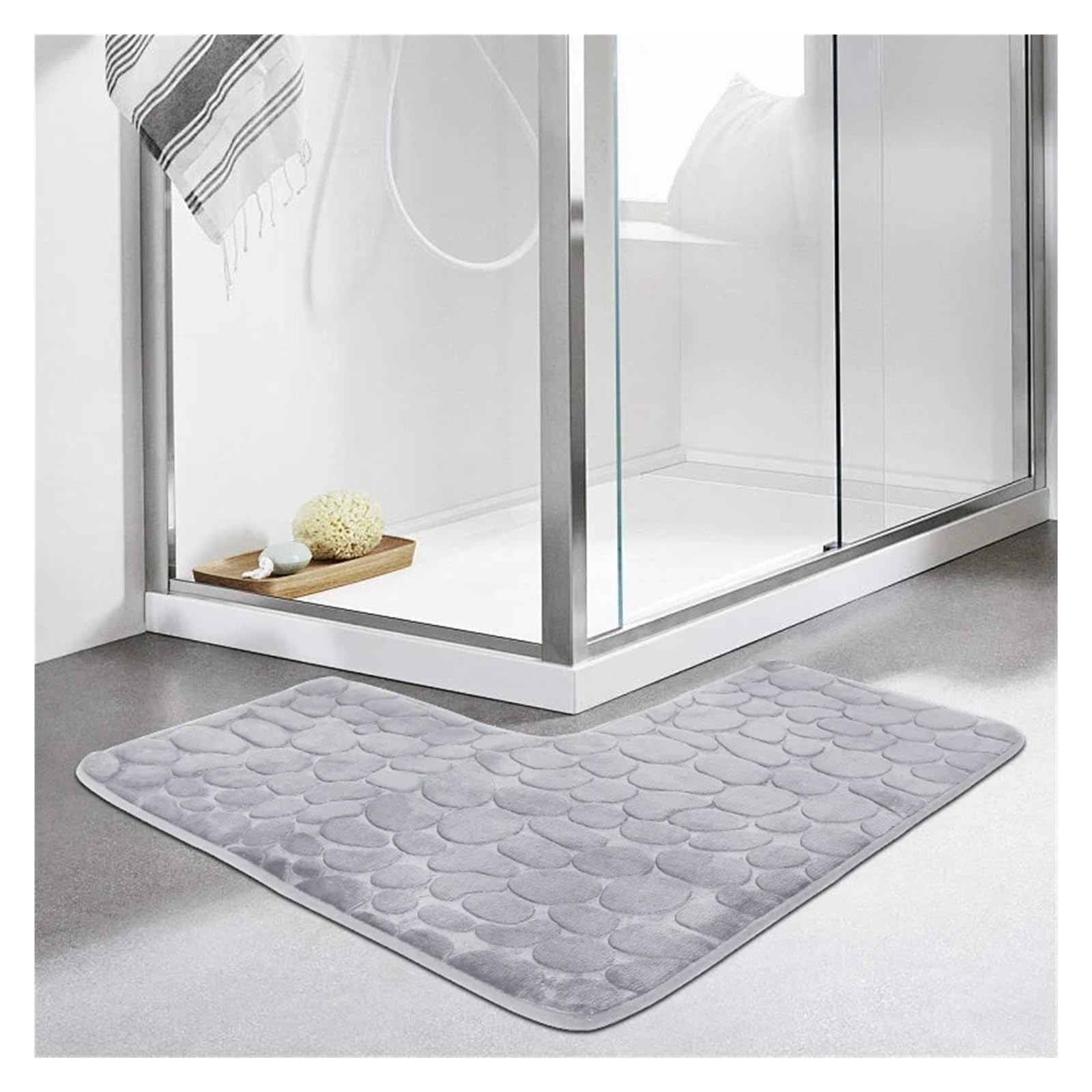Tappetino Bagno Memory Foam Angolo L - 80x80cm Antiscivolo Grigio - Foto 5