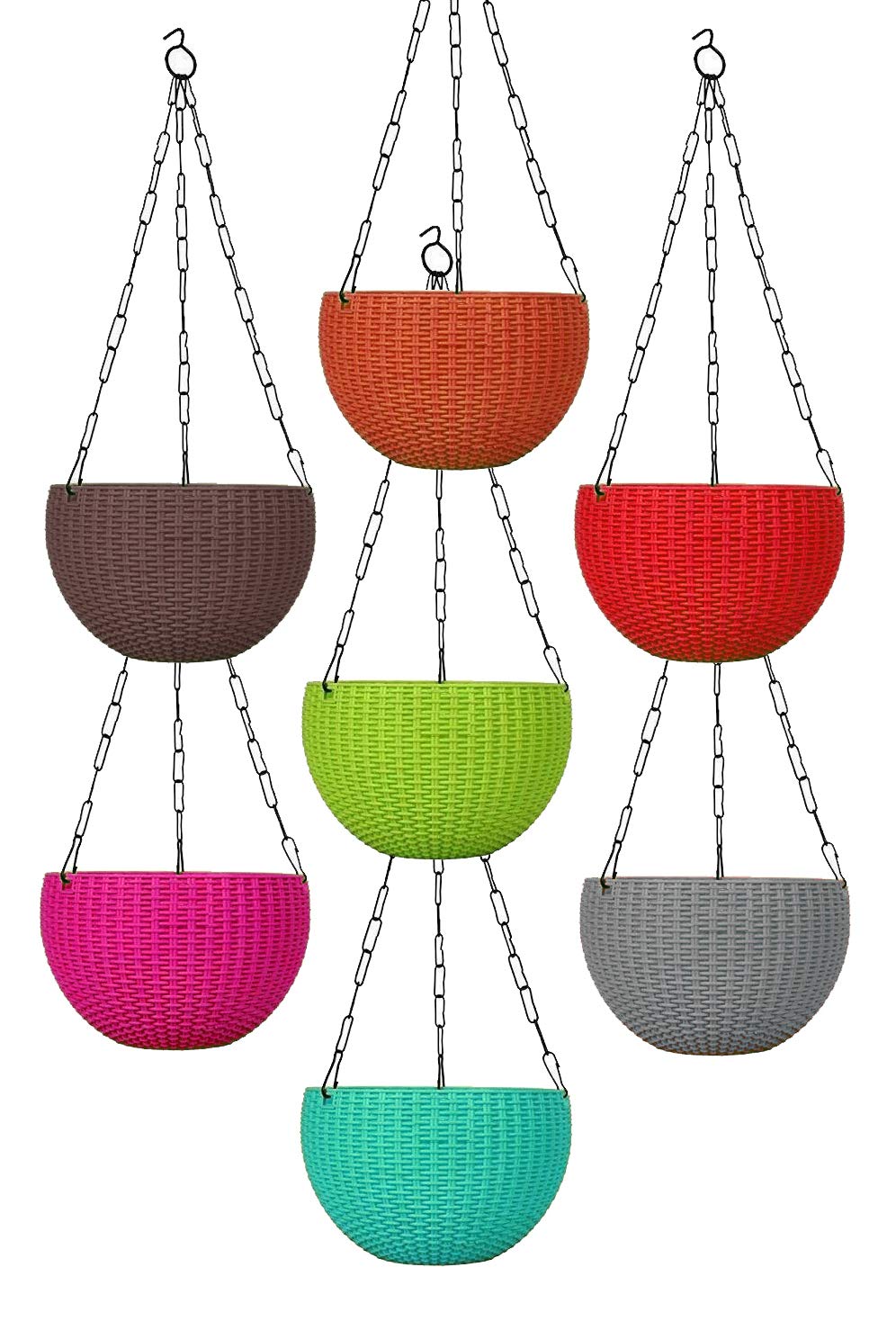Go Hooked 7.1" Plastic Rattan Hanging Basket/Hanging Pots with Metal