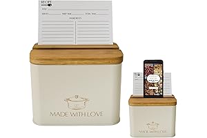 Modern Recipe Box & Card Holder with Bamboo Lid and 100 Recipe Cards