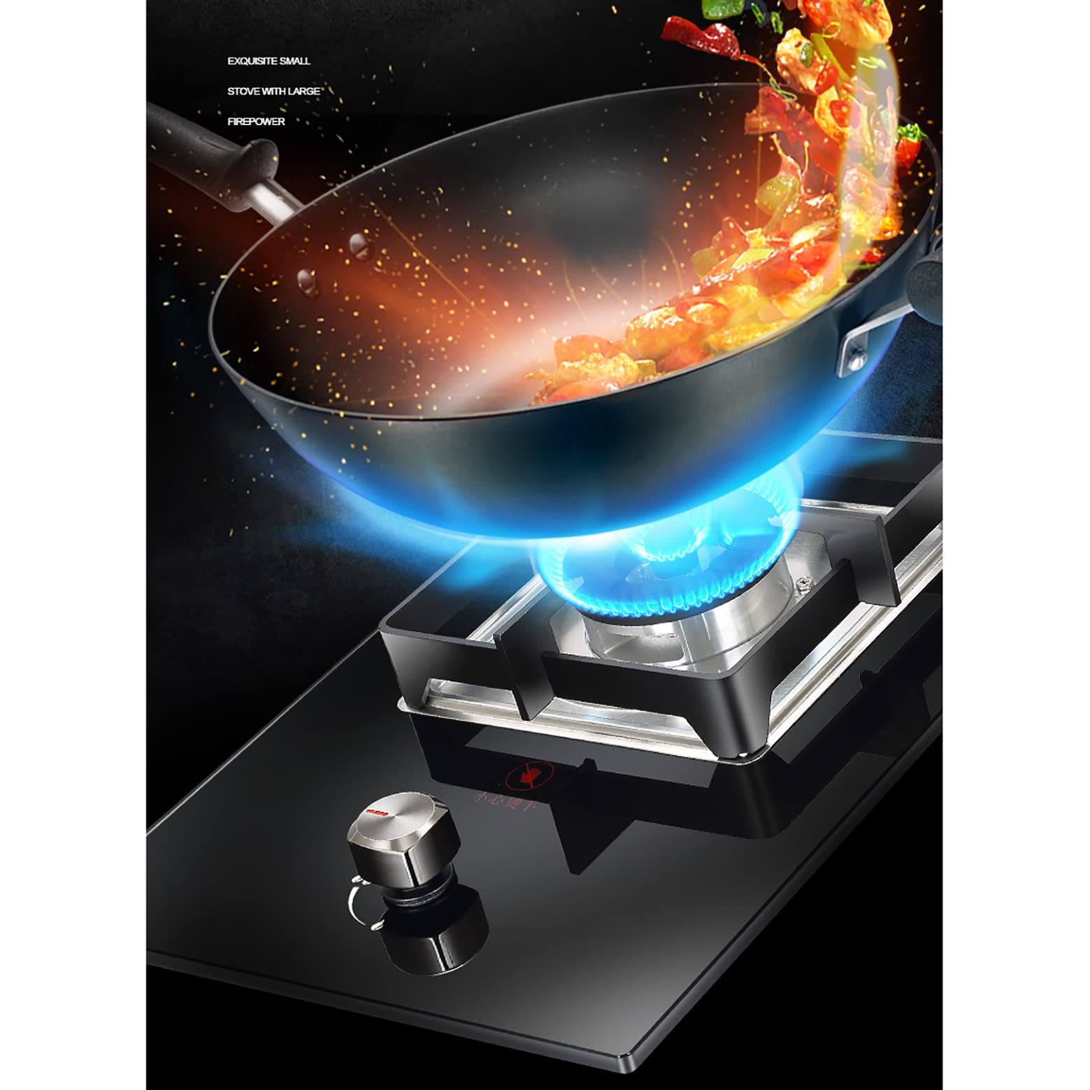 Placa de Gas de un Solo Quemador, Placa de Gas ignífuga integrada con recordatorio Anti-Quemaduras, Placa de Gas de Vidrio Templado Negro, para Vida compacta, Cocina, Camping o Caravana,