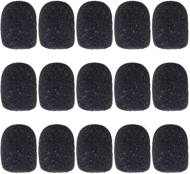 kuou 15 Pack Foam Microphone Windscreen, Lapel Headset Microphone Windscreens Sponge Foam Covers Shield Protection Mini Size(Black)
