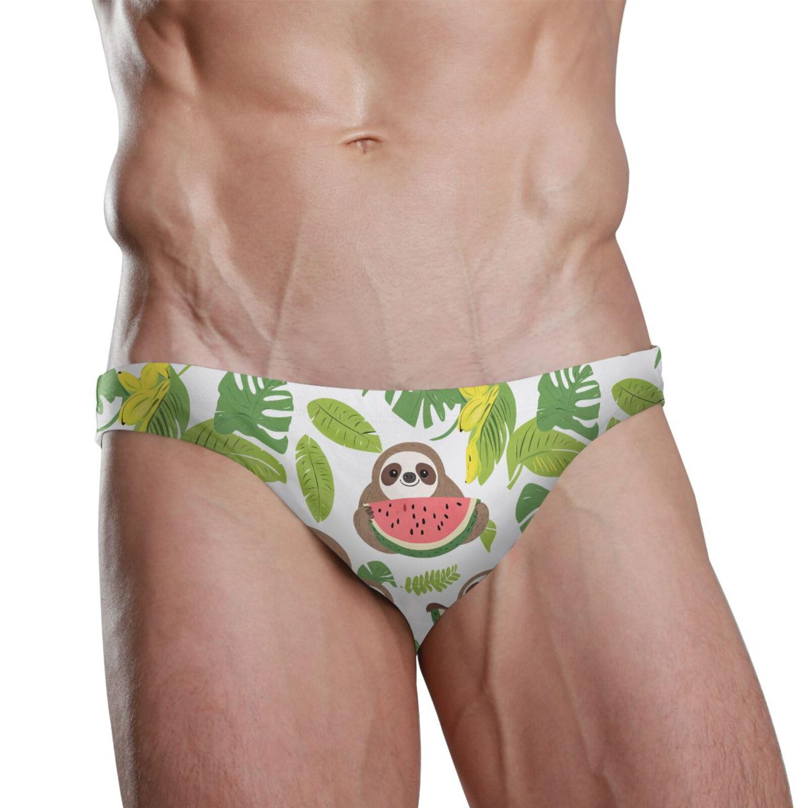 UMIRIKO Men's Cute Cartoon Sloth Eating Watermelon Swimsuit Bikini Swimwear XXL 202c0103