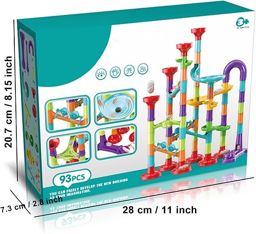 Miniatura 7 de ailixinda Juego de 93 piezas de mármol de alta calidad, juguete educativo de bloques de construcción STEM, juego de carreras de pista de mármol con