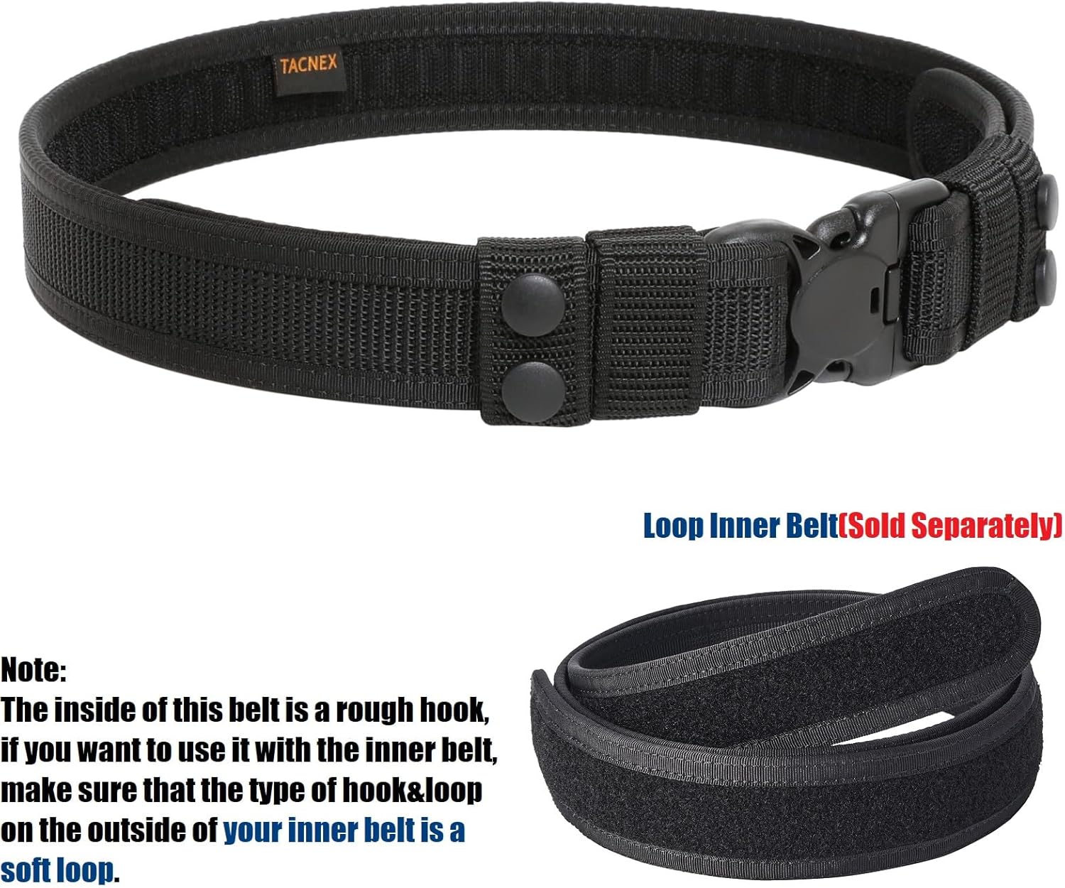 TACNEX 1.5" Duty Belt with Hook Liner 2 Keepers + 1.5" Inner Belt with Loop Liner L(35"-38")