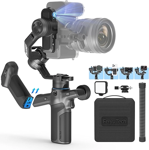 FeiyuTech SCORP Mini 3 Pro [Kit] Gimbal para câmera – Rastreamento AI 4.0, alça removível [bolsa + luz de preenchimento + haste de extensão] Carga útil de 2 kg – Estabilizador cardan para câmera sem