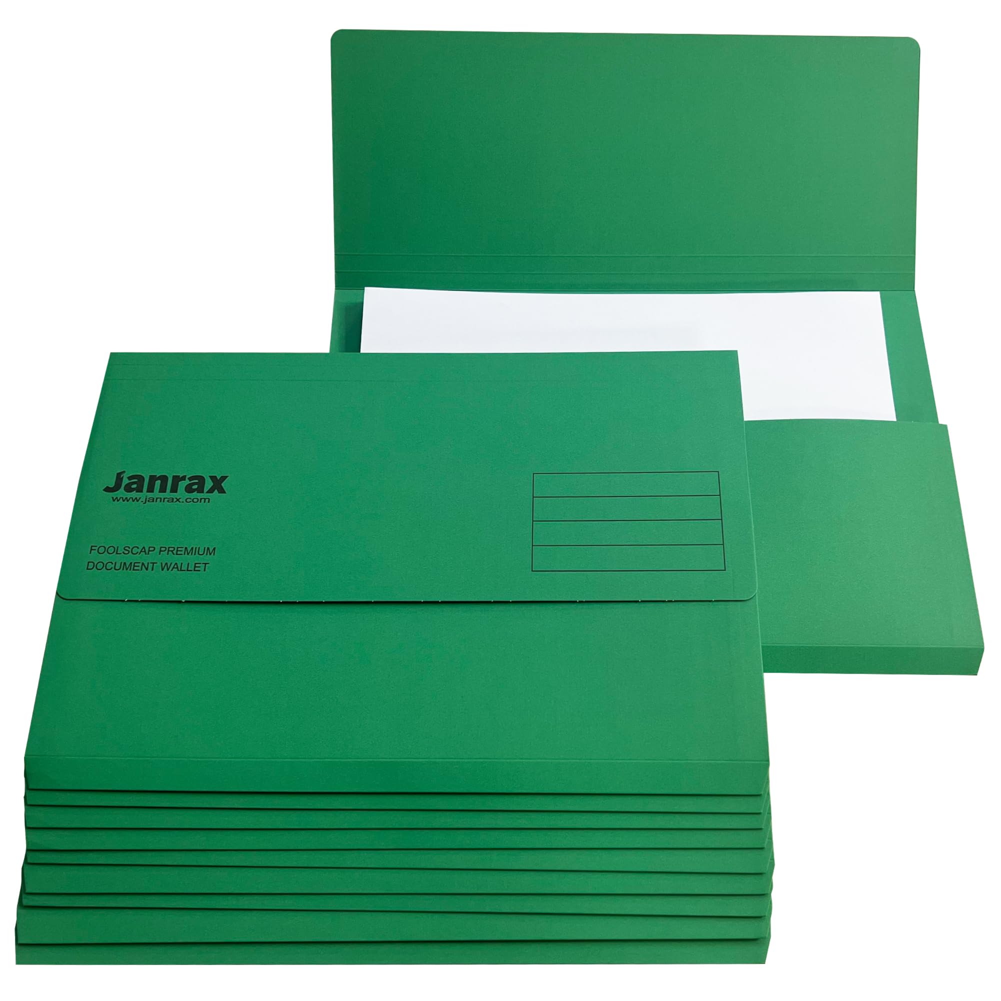 Pack of 10 Card Premium Foolscap Document Wallets (Green)