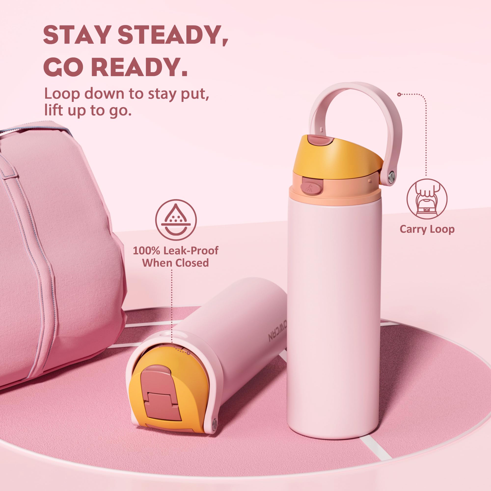 POWCAN 24 Oz Insulated Water Bottle - Push-Button Spout & Straw, Leakproof, Keeps Drinks Cold 24H/Hot 12H - View #8