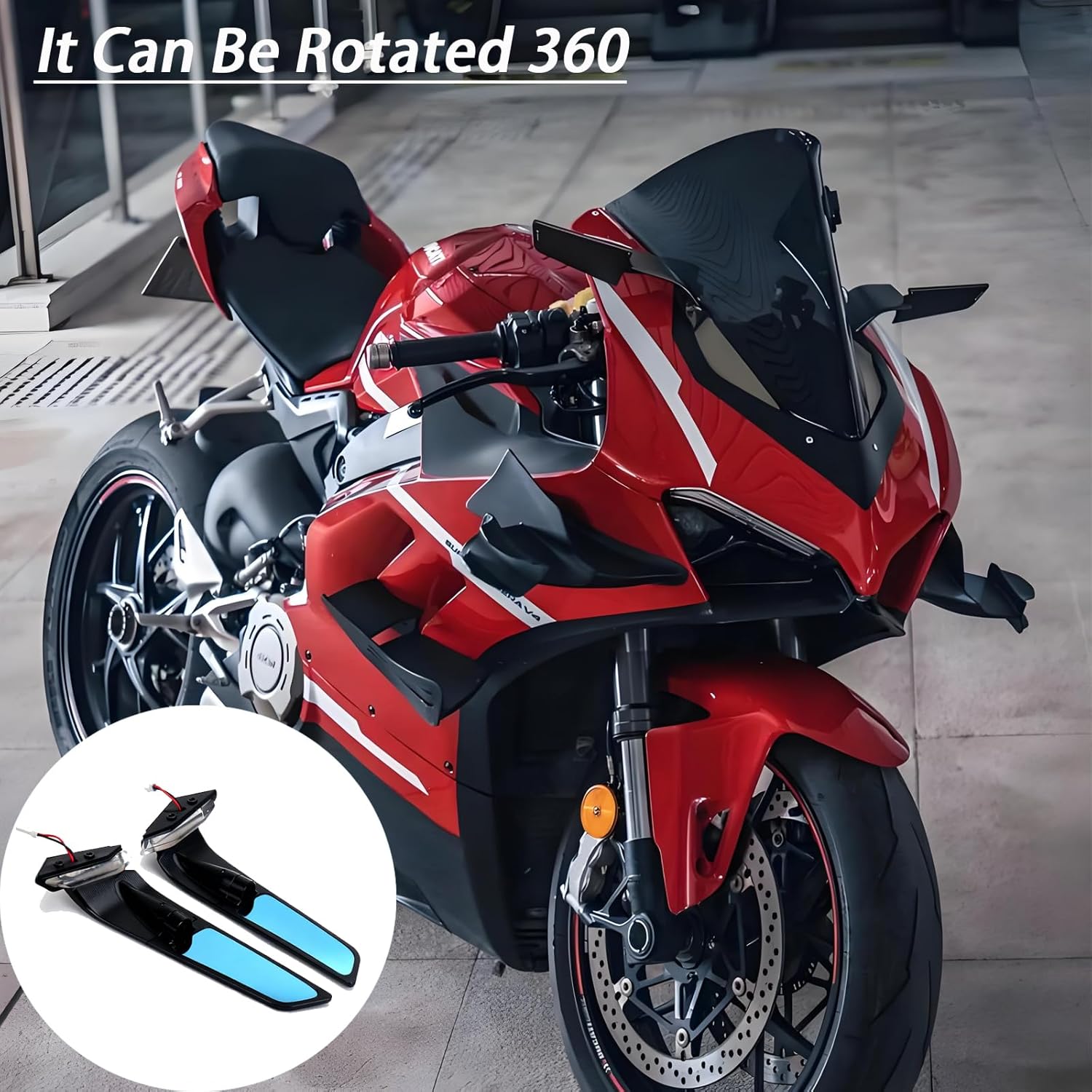 Motorcycle Mirrors with turn Turn Signal Compatible with Ducati Panigale V4 V4S V4R 2019-2024 PANIGALE V2 2020-2024 CNC Motorcycle Side Mirrors Adjustable Wind Wing Rearview Mirrors Turn Signal Mirror