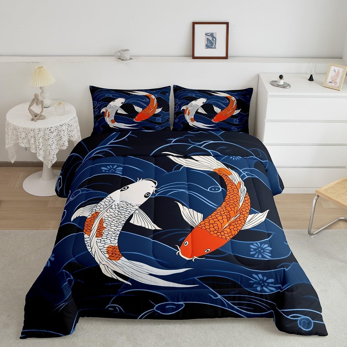 Feelyou Kids Cute Cat Comforter Set Toddler Boys Girls Dragonfly Comforter Cute Kitten Print Bedding Set Japanese Style Quilt Set