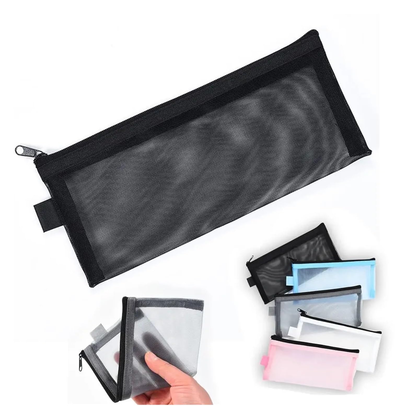 Lot de 20 trousses à fermeture éclair en maille de nylon pour fournitures scolaires - Trousse transparente de grande capacité pour le rangement de papeterie