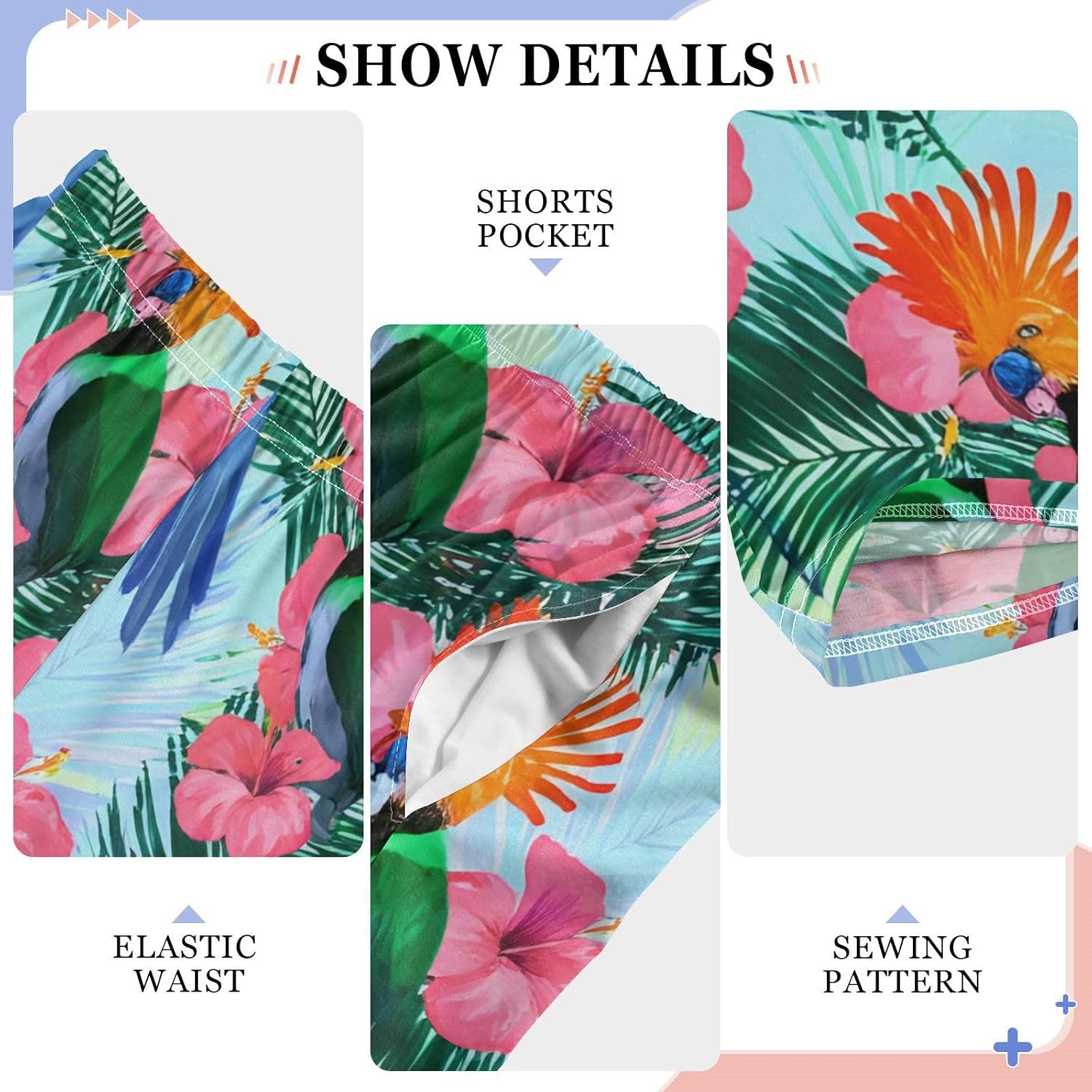 J JOYSAY Cockatoo Hibiscus Palm Leaves Pajamas Pants Soft Long Pajama Bottoms Lounge Sleep Pants Size S-XL